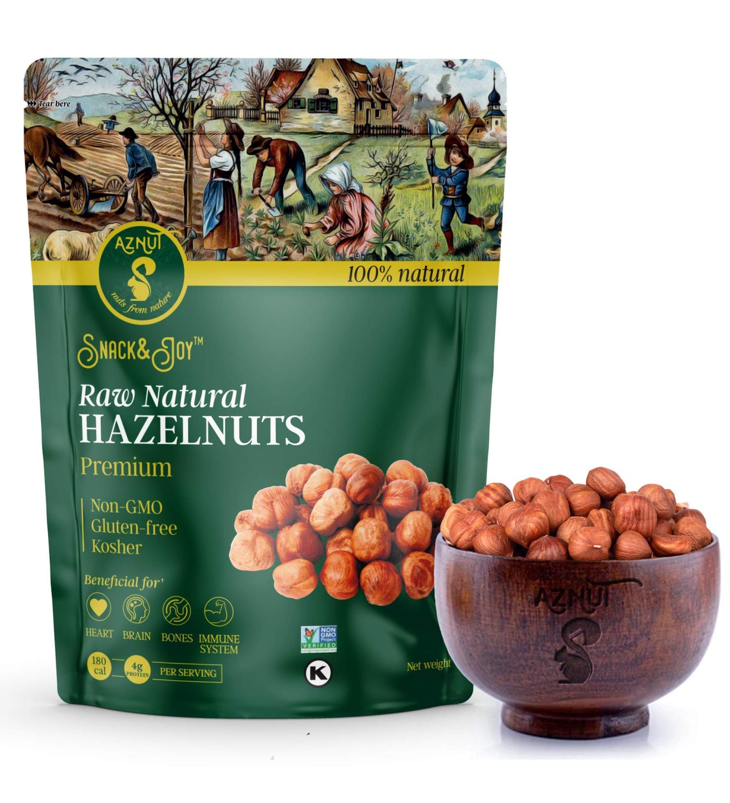 AZNUT Raw Hazelnuts Filbert Nuts 1LB Pack - Gluten Free, Fresh & Premium Quality Snacks - Non-GMO & Kosher Certified - Buy Online on GoSupps.com