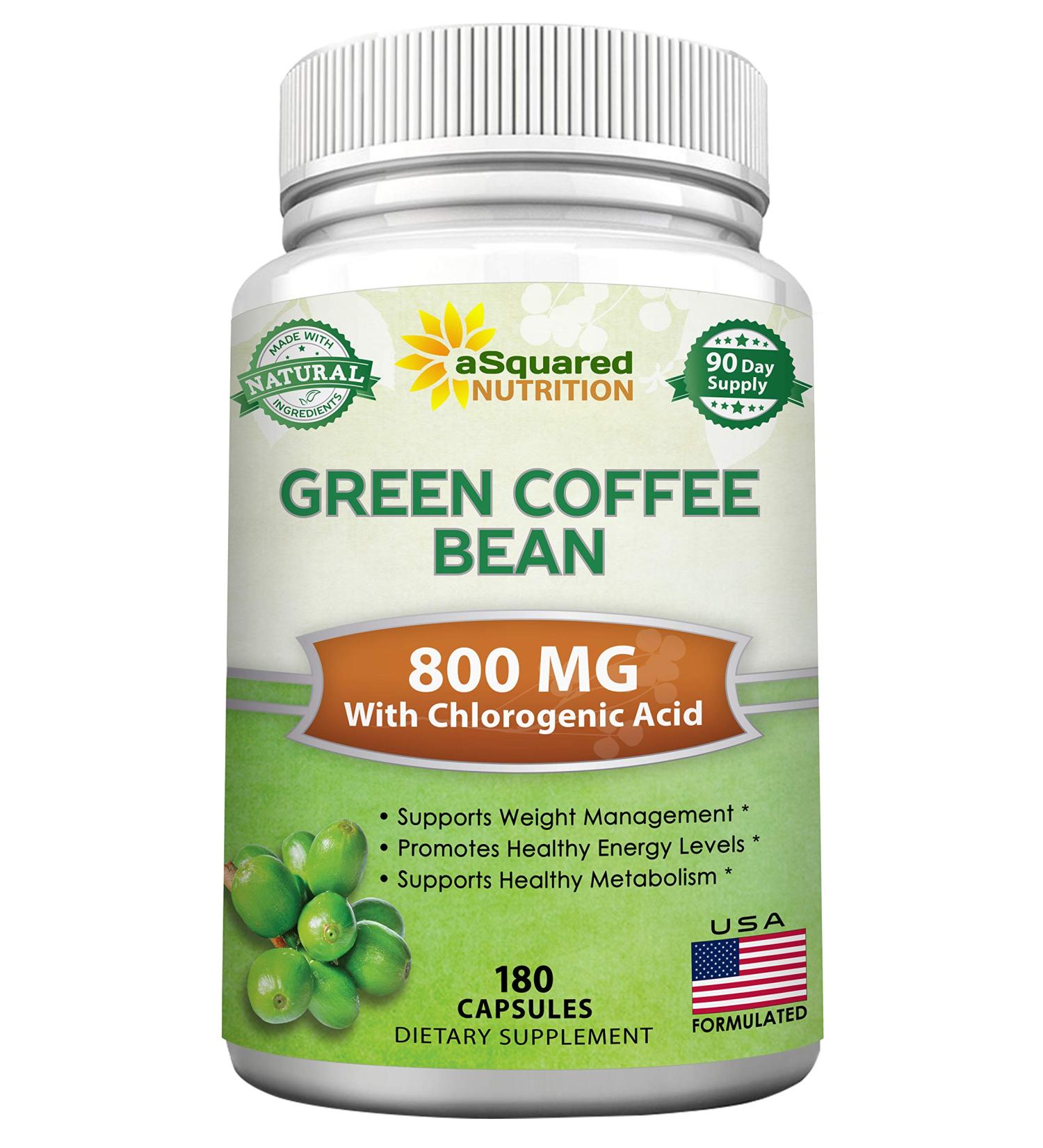 Green Coffee Bean Extract 180 Capsules - Max Strength GCA Antioxidant Cleanse for Weight Loss - 800mg/pill with Chlorogenic Acid - 1600mg Daily Supplement - Healthy Fat Burner - Buy Online on GoSupps.com