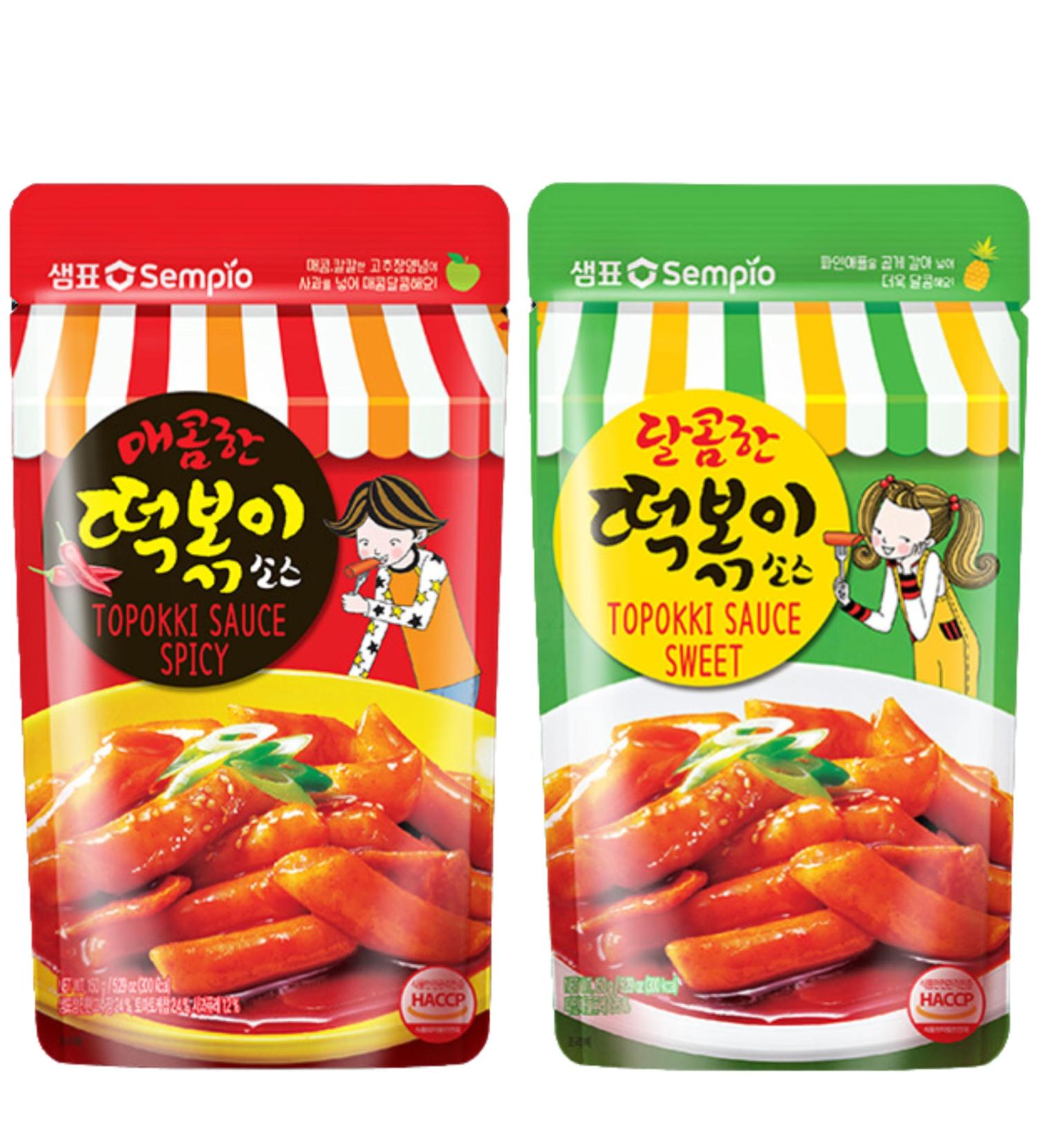 Sempio Topokki Sauce Variety Pack of 2 (Sweet 150g and Spicy 150g) - Korean Rice Cake Tteokbokki Sauce Combo - Buy Online on GoSupps.com