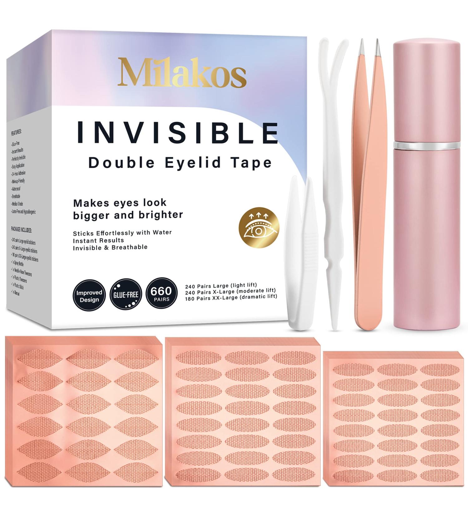 Milakos 660 Pairs Double Eyelid Tape - Invisible & Waterproof Eye Lift Strips for Hooded & Droopy Eyes - Buy Online on GoSupps.com