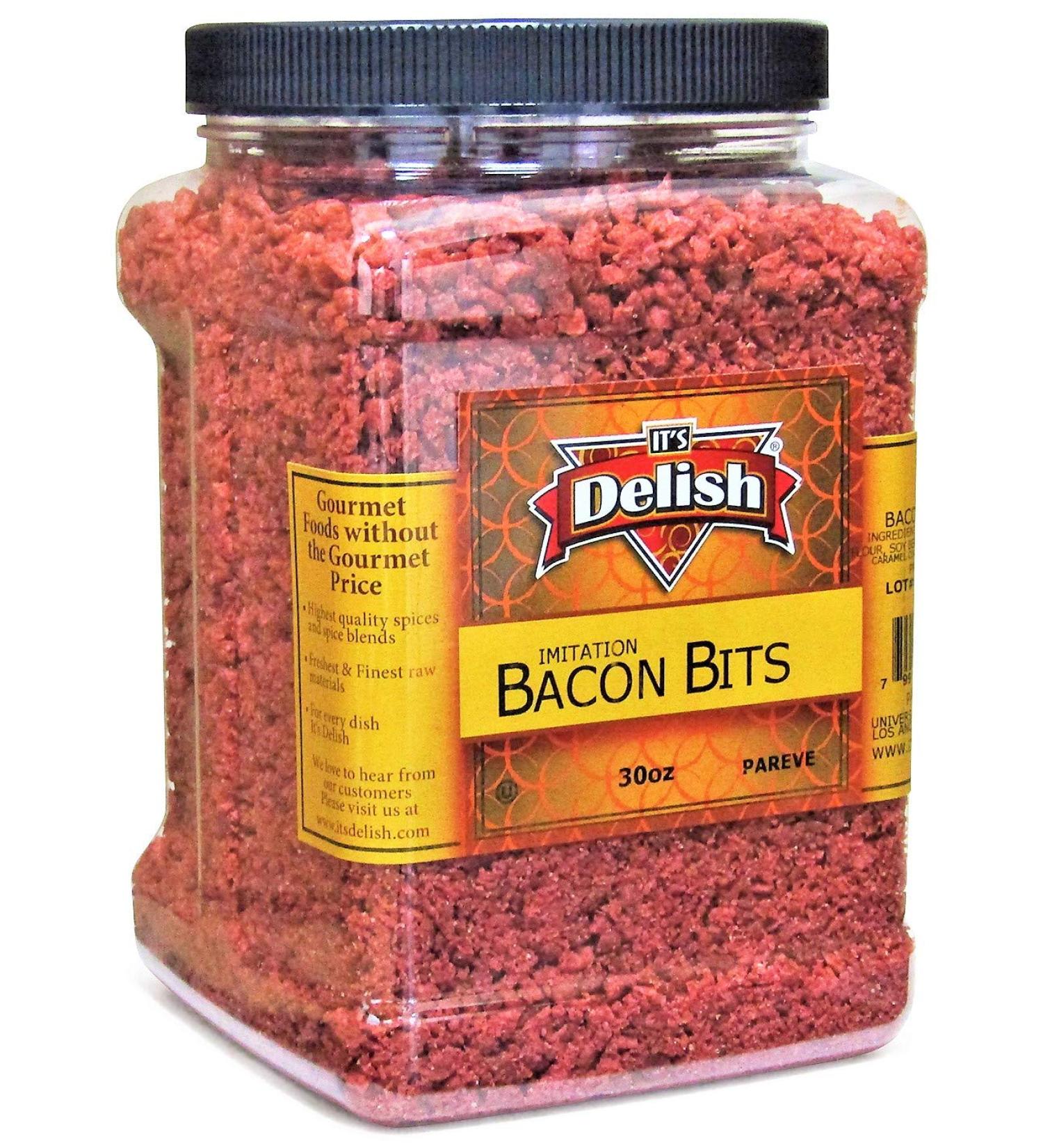 Imitation Bacon Bits by Its Delish 30 Oz | Vegan Salad Topping for Eggs & Baked Potatoes - Buy Online on GoSupps.com