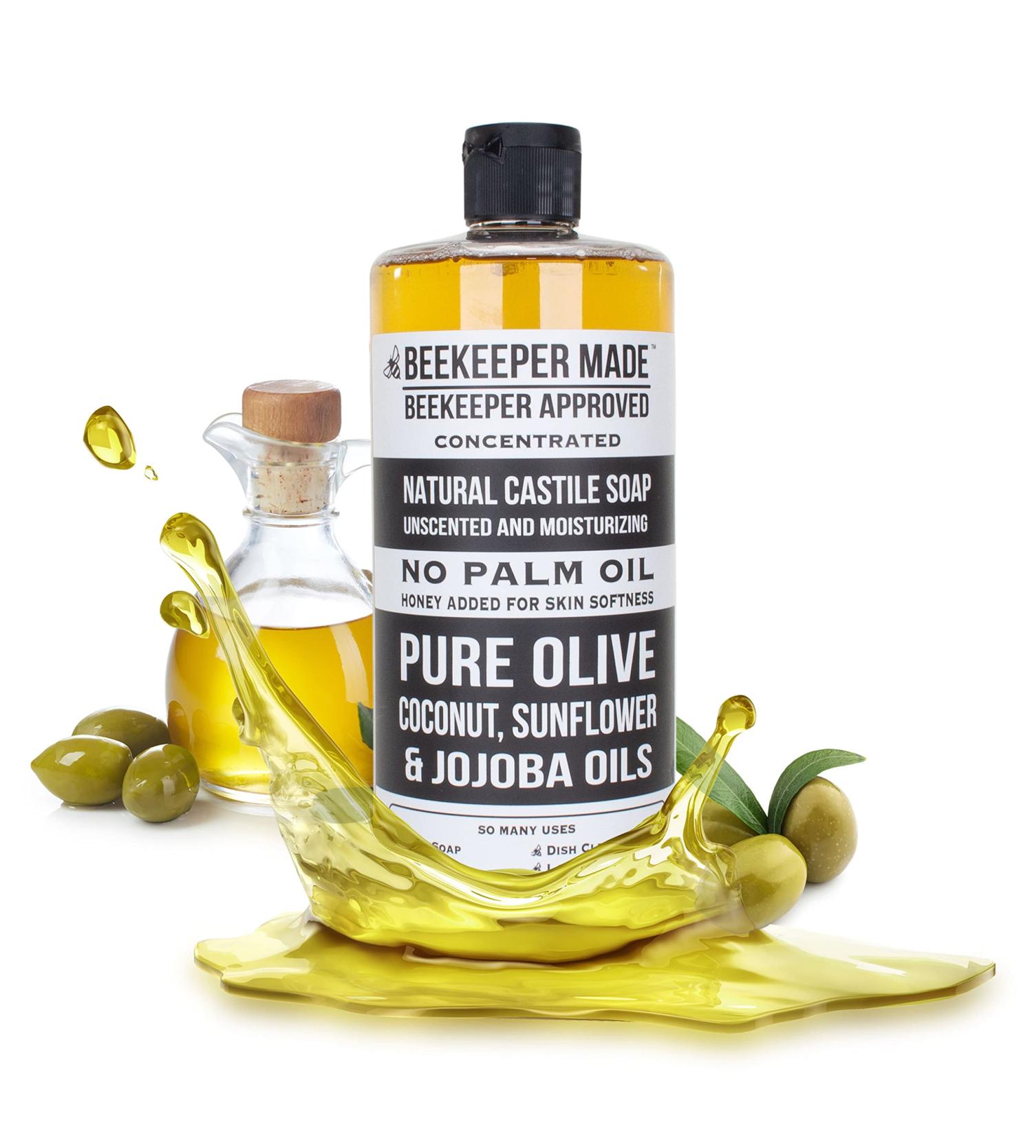 Beekeeper Made Natural Castile Soap 32 fl oz | Palm Oil-Free | Pure Olive, Coconut & Sunflower Oils | GMO Free | Made in USA | For Sensitive Skin (Unscented) - Buy Online on GoSupps.com