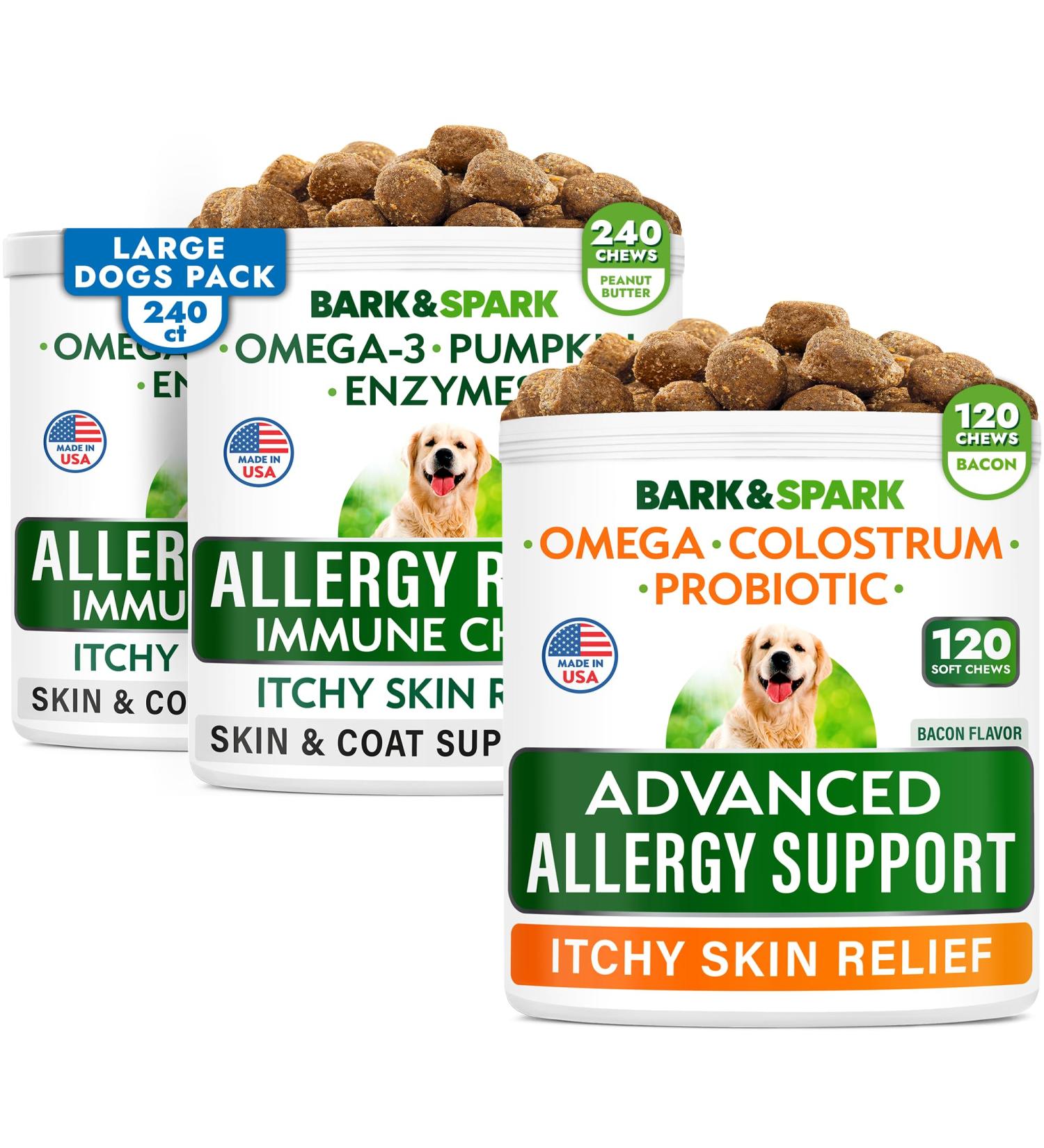 Allergy Relief + Advanced Allergy Bundle - Anti-Itch&Hot Spots + Itchy Skin Relief Pills - Omega 3 + Pumpkin+ Enzymes + Probiotics - Immune Supplement + Anti Itching Licking - 360 Chews - Made in USA - Buy Online on GoSupps.com