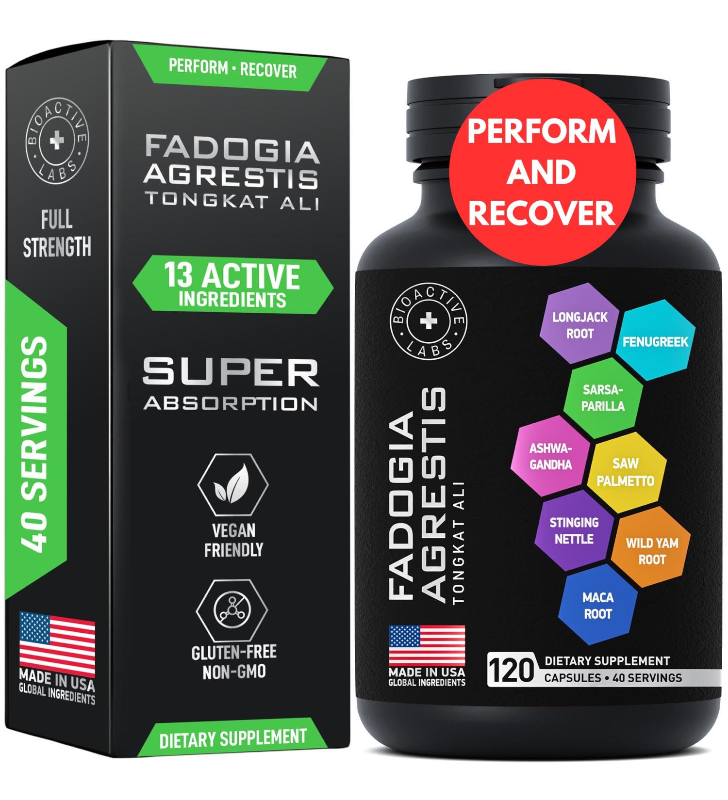 Fadogia Agrestis & Tongkat Ali Supplement - Boost Performance & Drive | 600mg Fadogia 500mg Longjack 120 Caps - Buy Online on GoSupps.com
