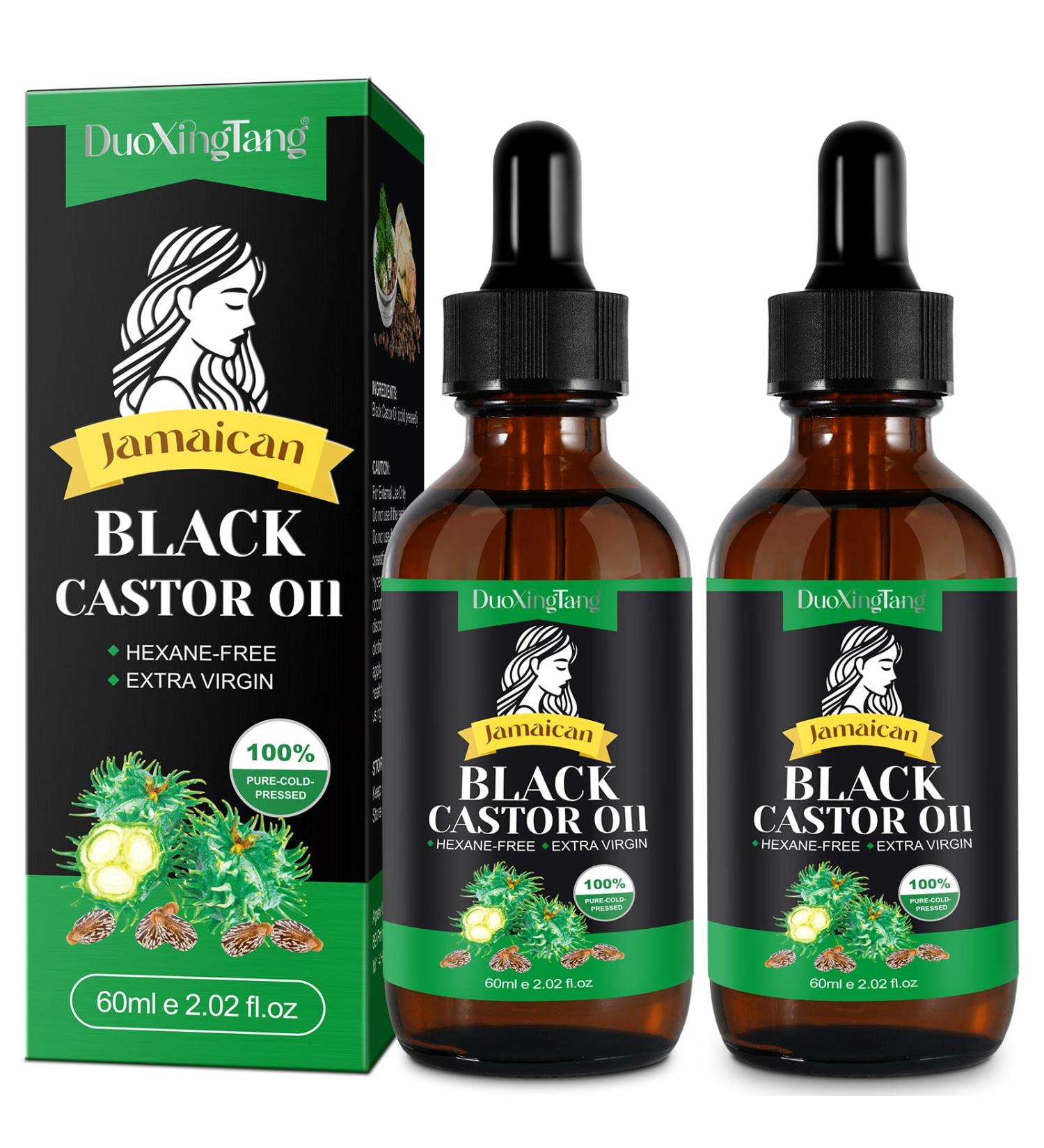 Organic Cold Pressed Castor Oil 2 Pack | 100% Pure Jamaican Black Oil for Hair Growth Eyelashes & Skin - 120ml Glass Bottles - Buy Online on GoSupps.com