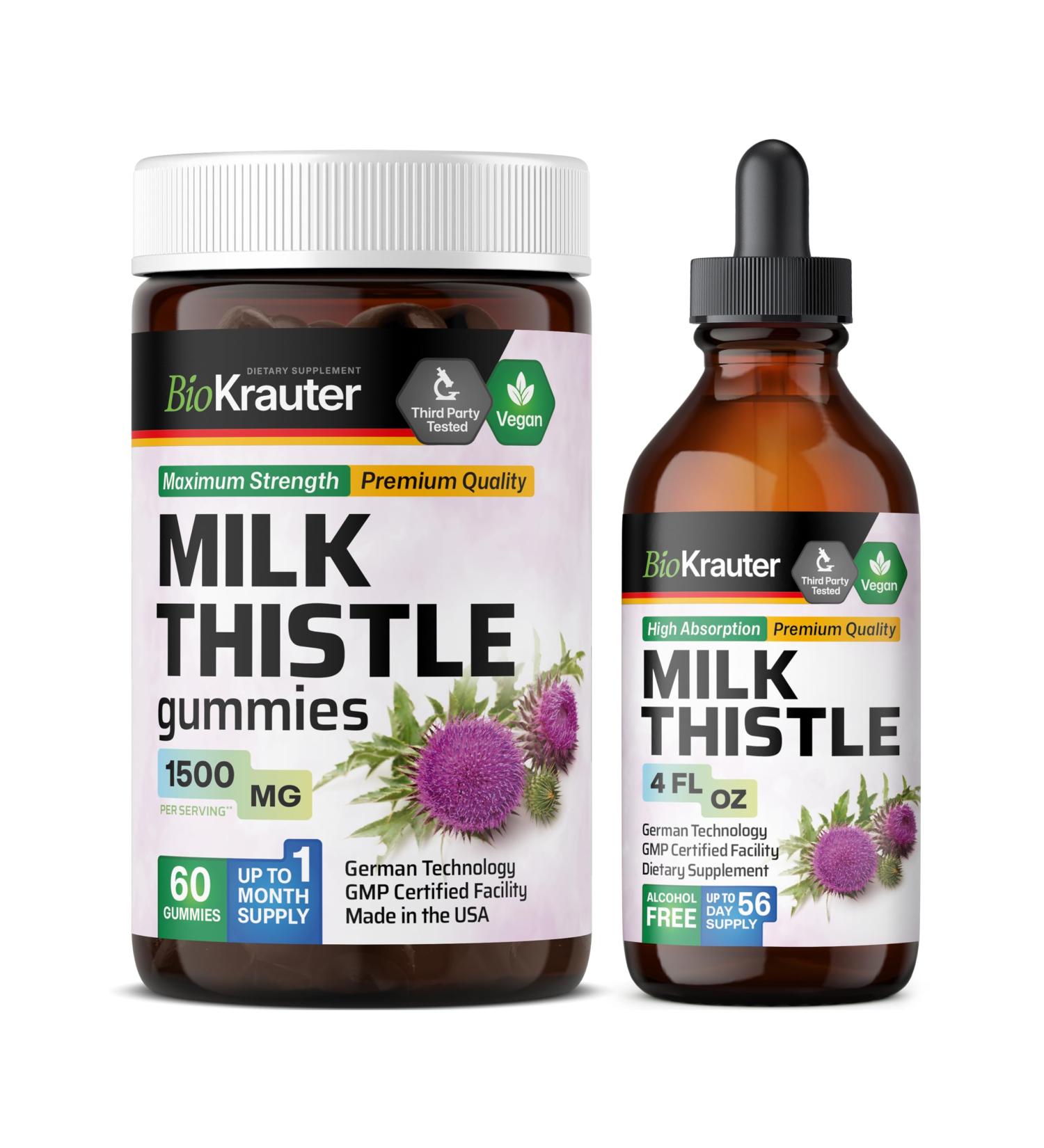 BIO KRAUTER Milk Thistle 60 Gummies & Milk Thistle Tincture 4 Fl. Oz - Buy Online on GoSupps.com