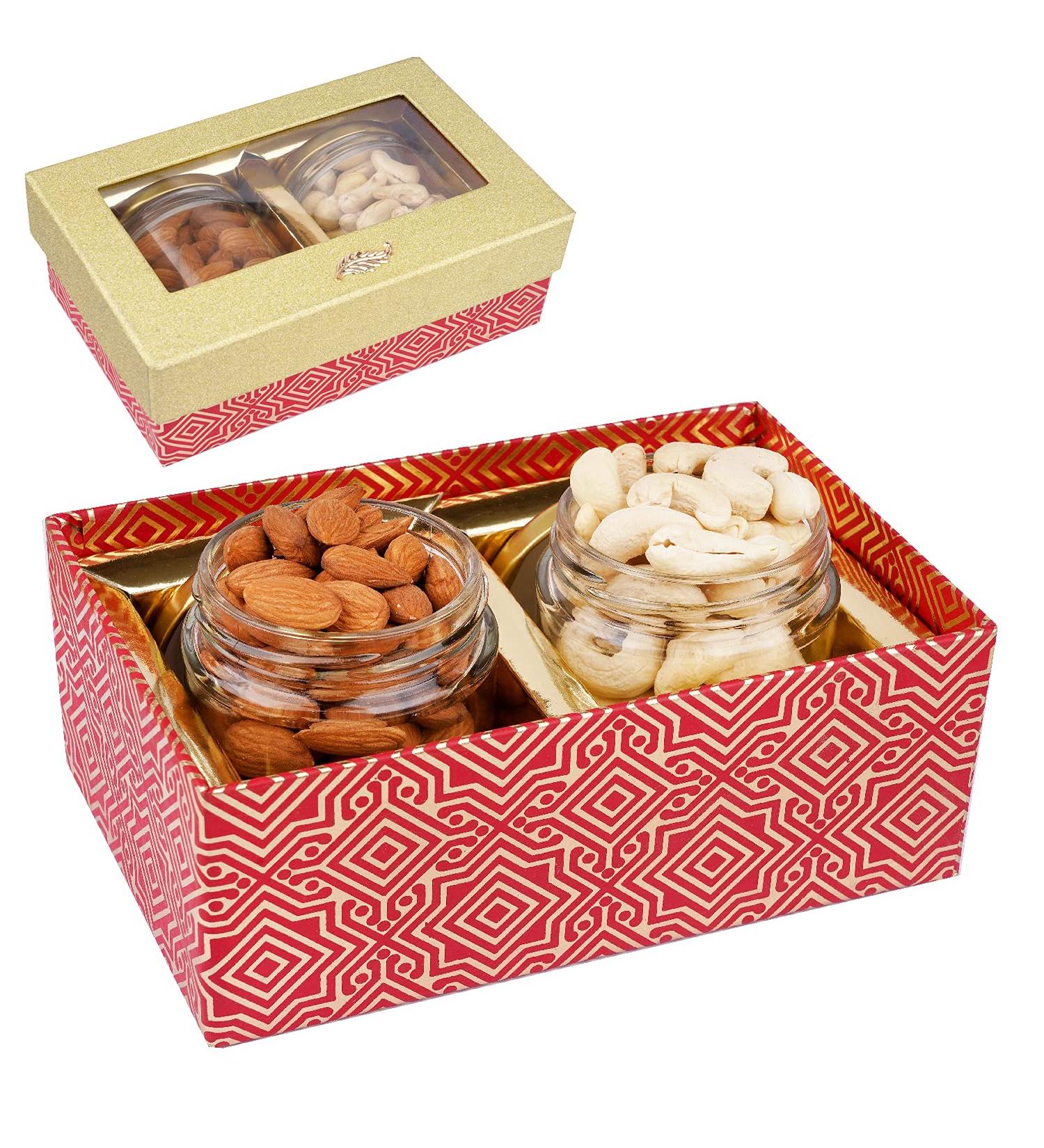 Jaiccha Ghasitaram Dryfruits Hamper- box with 2 Jars of Cashews and Almonds |Gift for Diwali Holi Rakhi Valentine Christmas Birthday Anniversary Her Him| - Buy Online on GoSupps.com