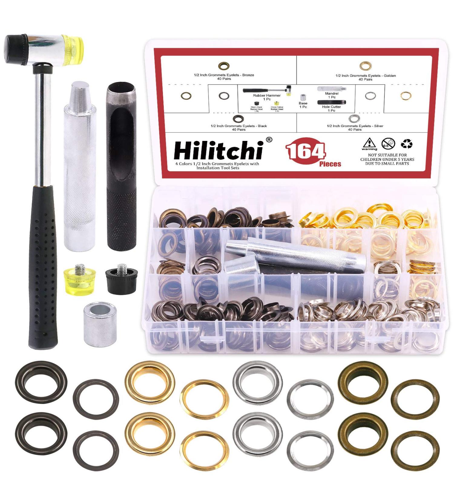 Hilitchi 160 Sets 1/2 Inch Grommets Eyelets Grommet Kit with Punch Hole Tool Installation Tool for Tarpaulin  Fabric  Curtains and Craft Making  Tarpaulin Repair (Assorted Color) - Buy Online on GoSupps.com