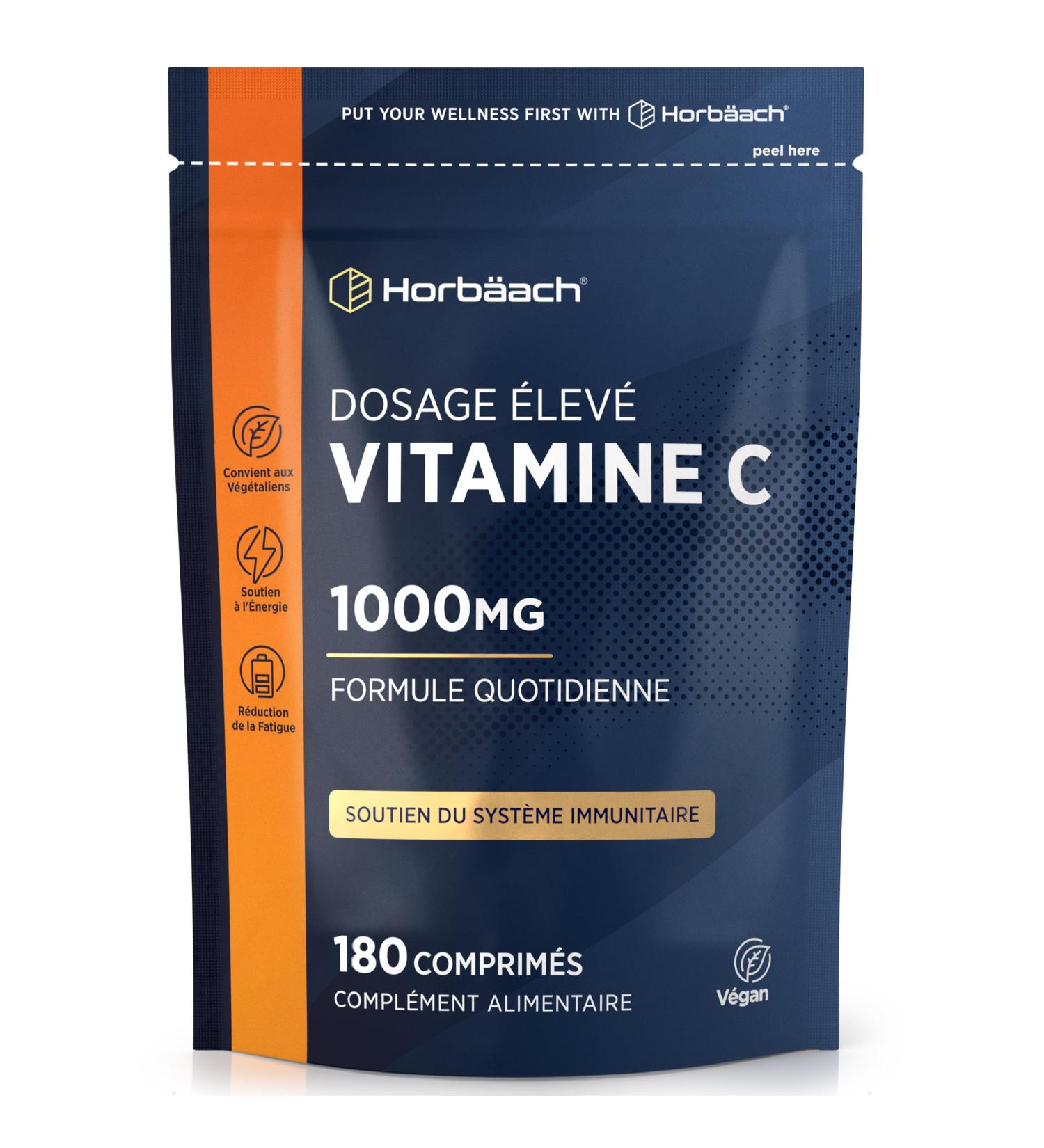 Vitamine C 1000 mg | 180 Comprim s Vegan | Syst me Immunitaire et Fatigue | Alternative aux Capsules | Compl ment Alimentaire Hautement Concentr avec L Acide Ascorbique | Horbaach - Buy Online on GoSupps.com