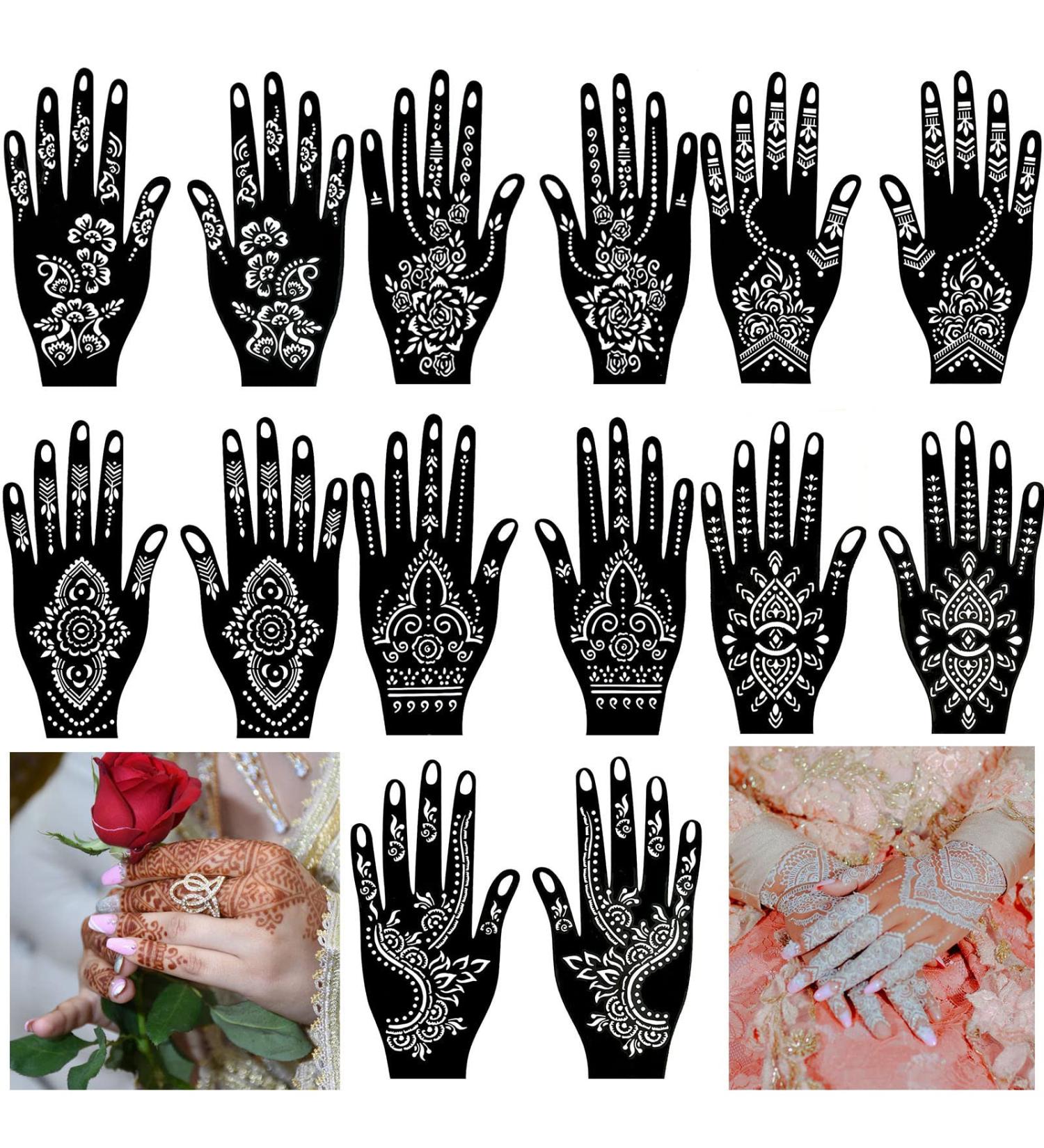 QSTOHENA 14 Sheets Henna Tattoo Stencils Kit - Indian Arabian Temporary Body Art Template - Buy Online on GoSupps.com