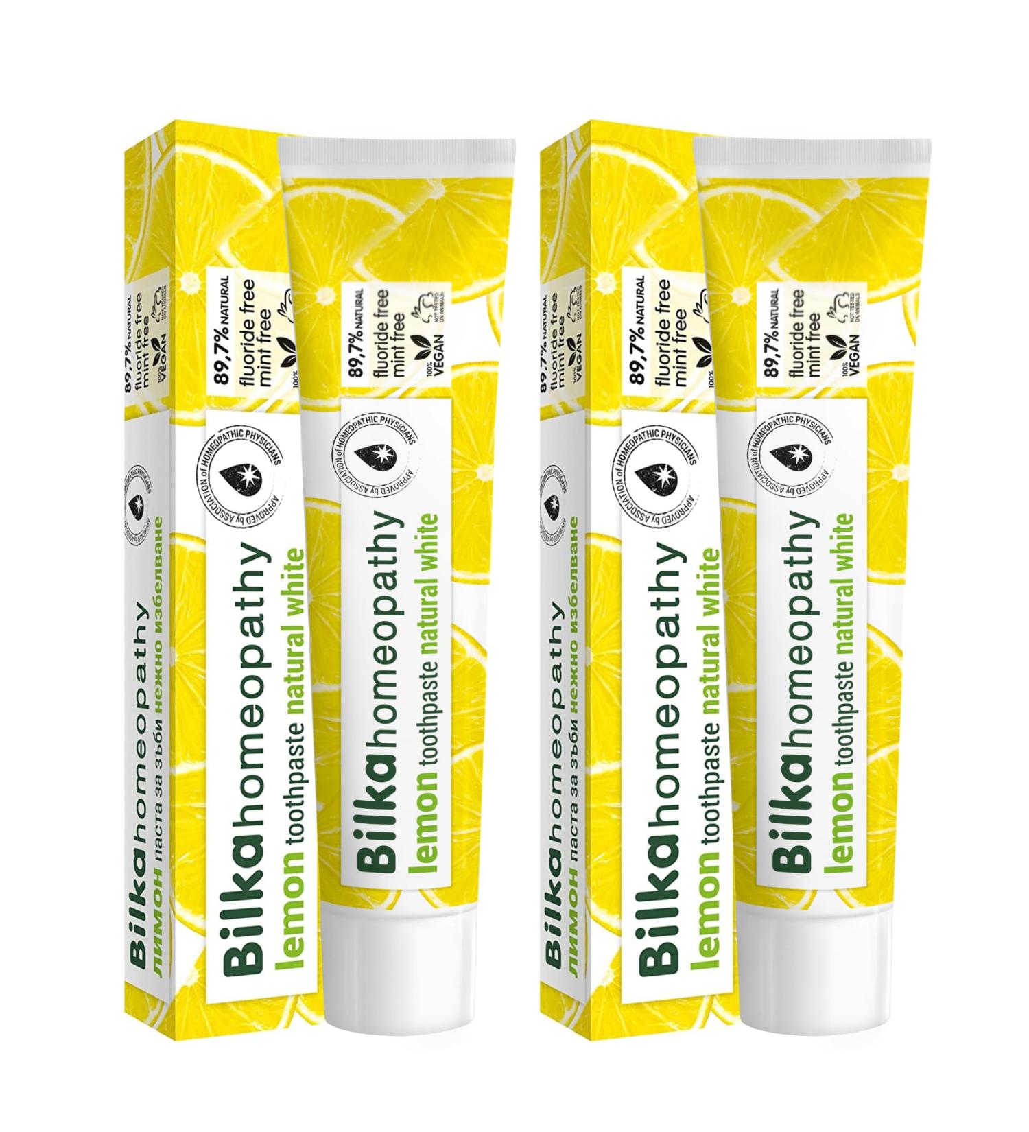 Bilka Homeopathy Lemon Toothpaste - Natural Whitening Effect - With Xylitol - Fluoride Free - Menthol Free - Sugar Free - 2 x 75 ml - Buy Online on GoSupps.com