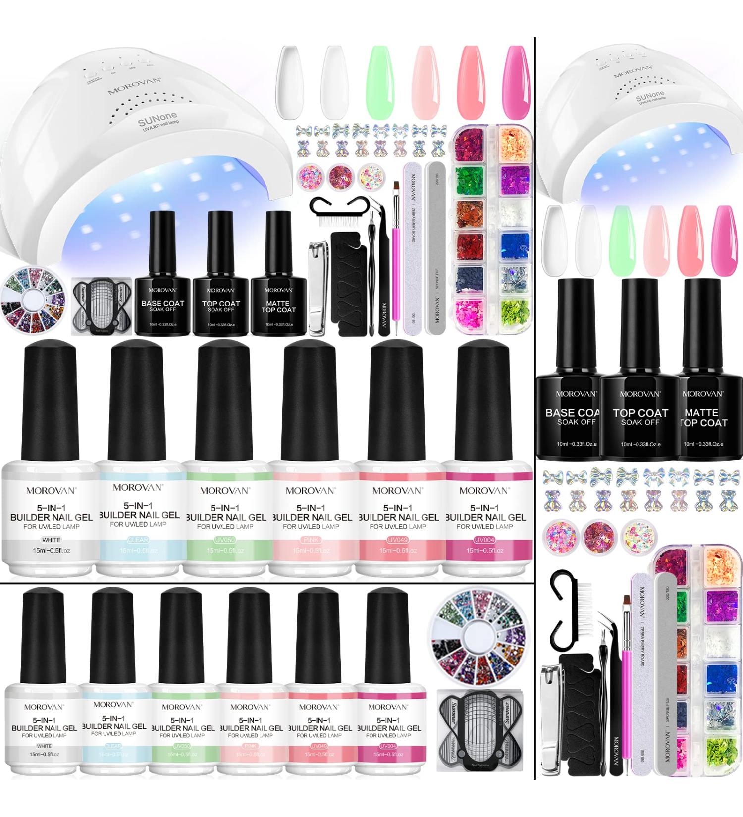 Morovan 5 in 1 Builder Gel Nail Kit with 48W LED Lamp - Professional Nail Repair & Extension Set with 6 Colors - Nail Decoration - Buy Online on GoSupps.com
