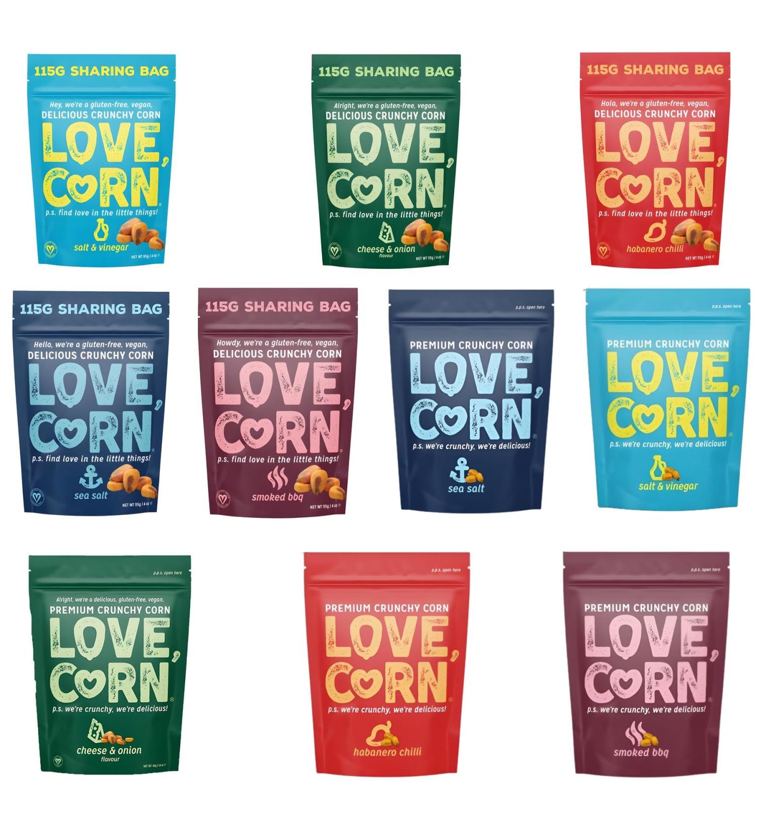 Love Corn Pick N Mix - Create Custom Corn Combo with 9+ Flavours | Habanero Salt & Vinegar Sea Salt Smoked BBQ | Gift Set for Corn Lovers Pack 2 115 g (Pack of 2) - Buy Online on GoSupps.com