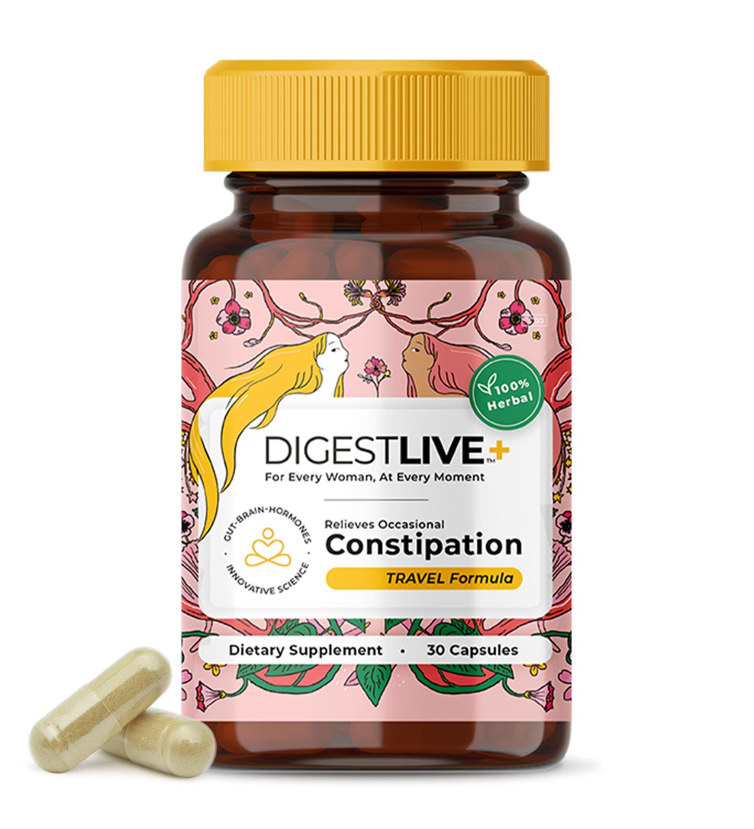 DigestLive Women's Constipation Relief Laxative for Travel 30 Capsules 100% Herbal Stool Softener - Female Gentle Natural Colon Cleanse Detox Bloating & Gas Fast-Acting Vegan Gluten & GMO-Free - Buy Online on GoSupps.com