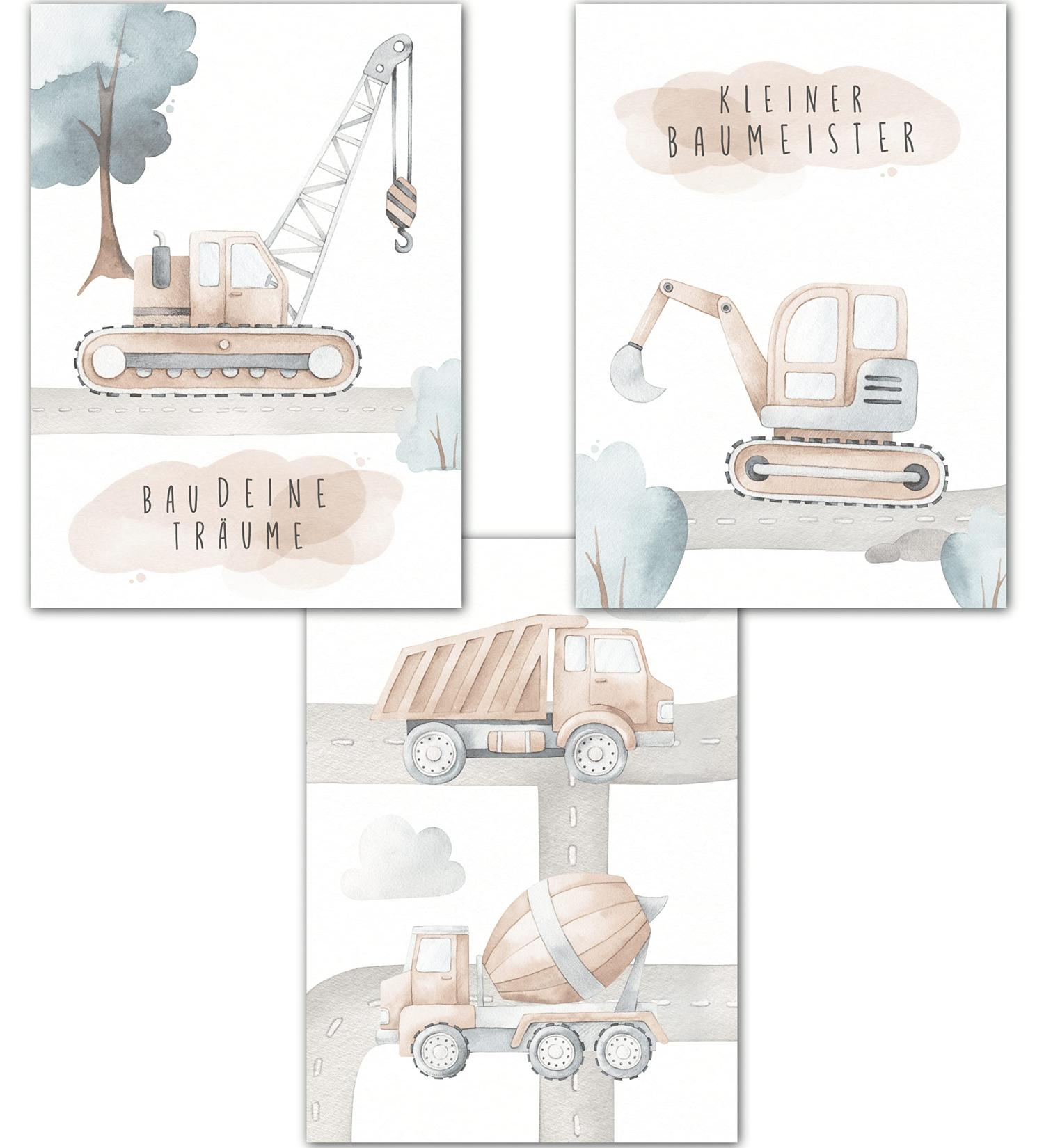 Double Critical Lemmami Stationery 3er Set Murals - Children's Room Baby Room Poster Pictures DIN A3 - Excavator Construction Site Decor - Buy Online on GoSupps.com