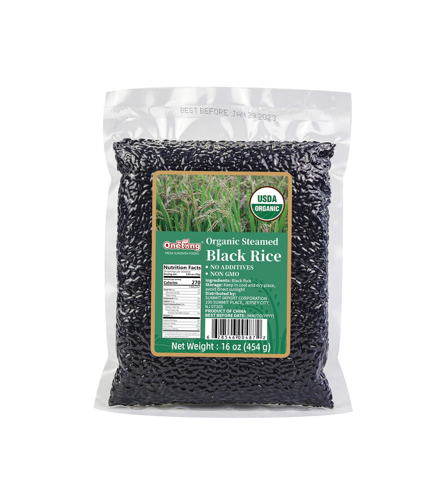 ONETANG Organic Steamed Black Rice 16oz - Vegan, Gluten-Free, Non-GMO, USDA & EU Certified - Buy Online on GoSupps.com