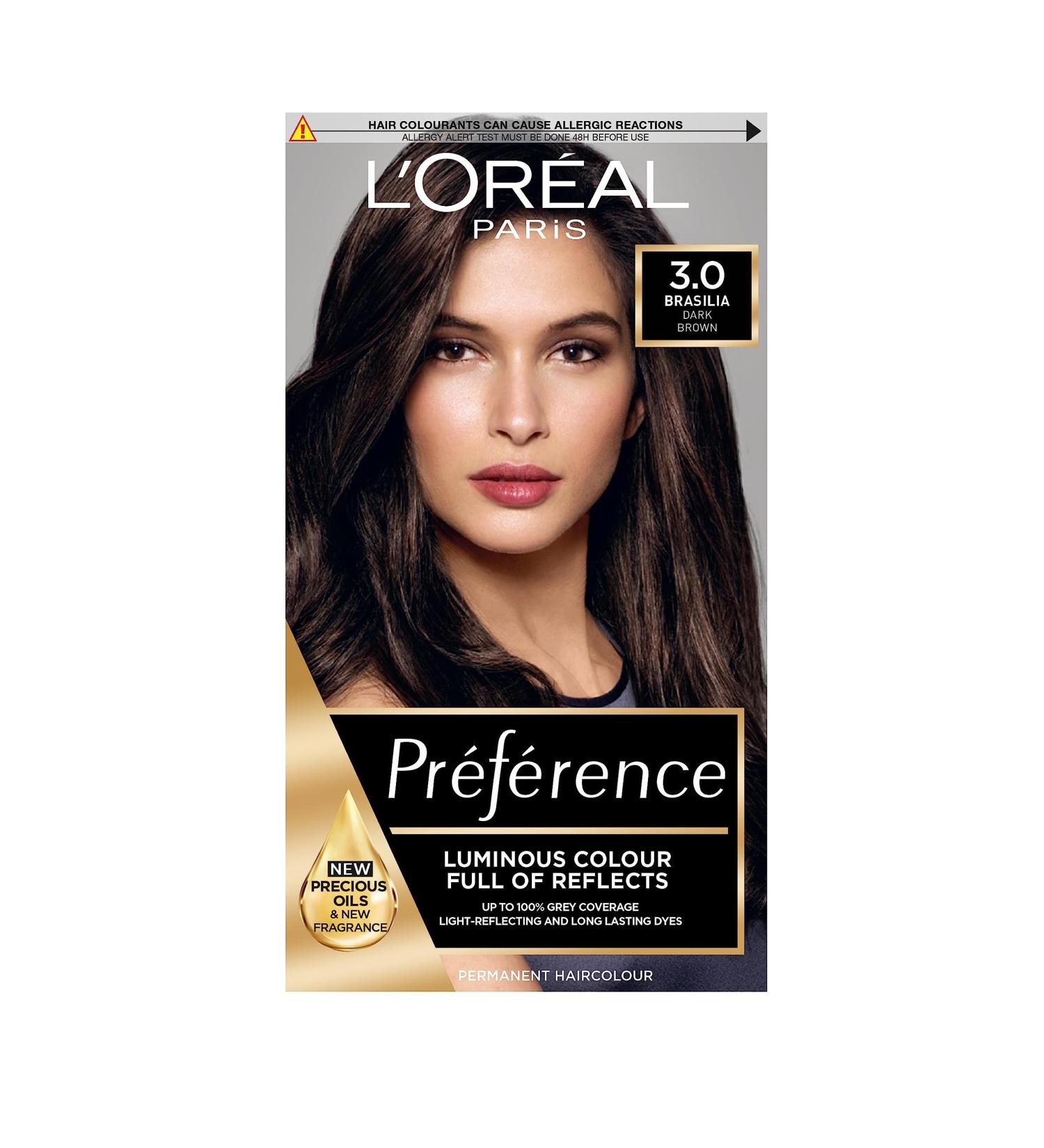 L'Oreal Paris Preference Hair Dye | Long Lasting Luminous Permanent Colour - 3 Brasilia Dark Brown - Buy Online on GoSupps.com