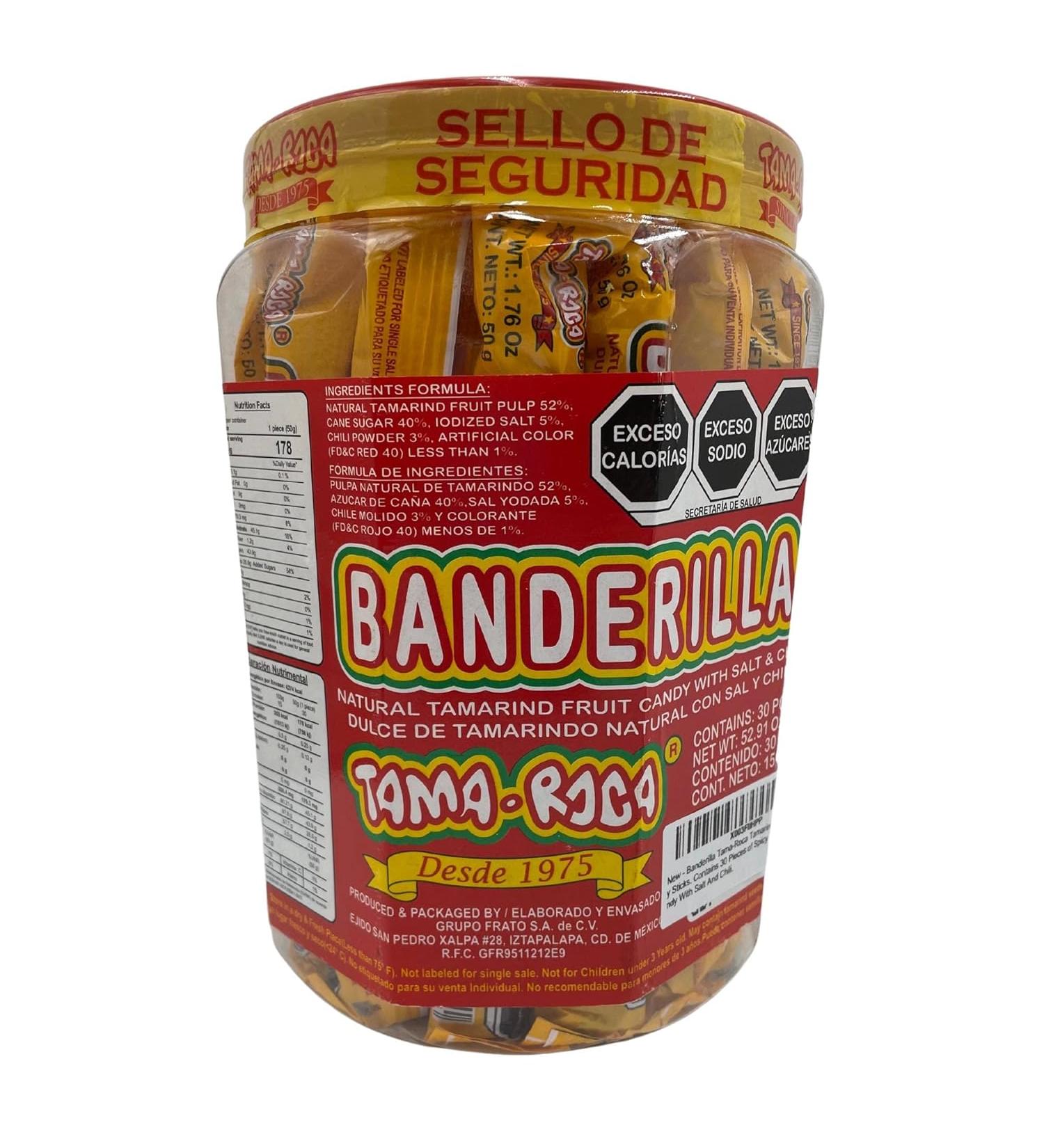 Banderilla Tama-Roca Tamarindo Mexican Candy Sticks. Contains 30 Pieces of Spicy Tamarind Candy With Salt And Chili. 30 Count (Pack of 1)