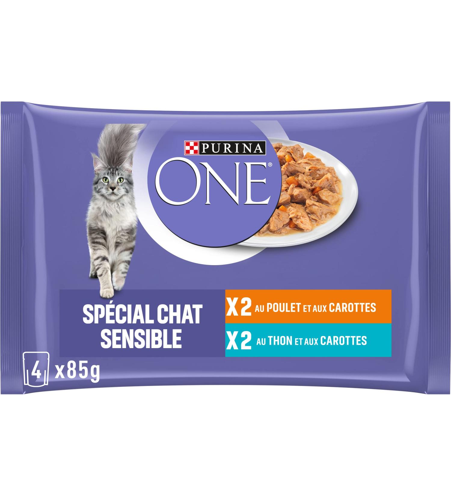 PURINA ONE Sensitive Cat Tapered in Sauce Assorted Flavors Chicken and Tuna Meal Bags for Adult Cats 4x85g | Pack of 12 - Buy Online on GoSupps.com