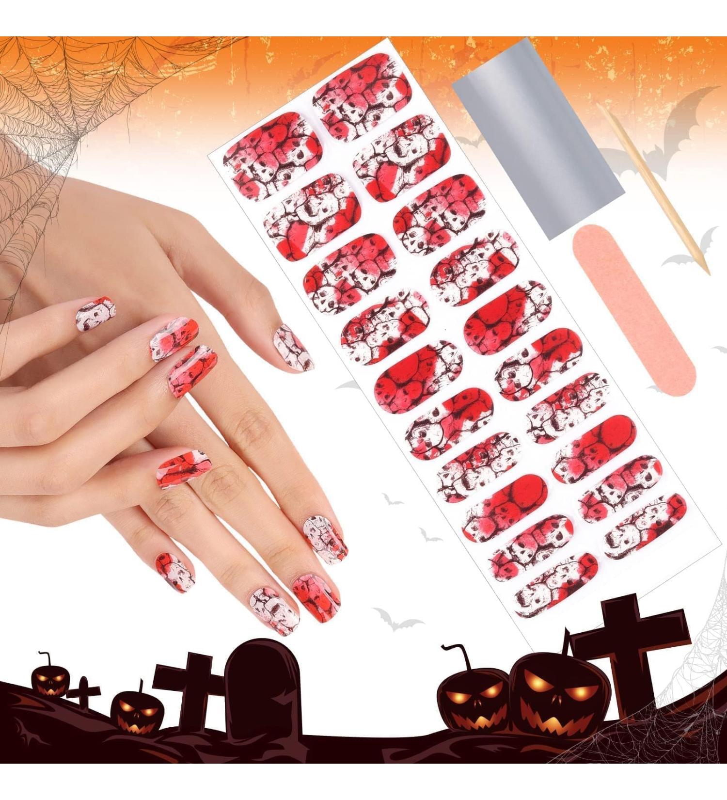 Kalolary Halloween Gel Nail Polish Stickers 20PCS Nail Adhesive Wrap Full Wraps Gel Nail Strips with Nail File and Stick for Halloween Nail Art Decor (UV/LED Lamp Required) (A) - Buy Online on GoSupps.com