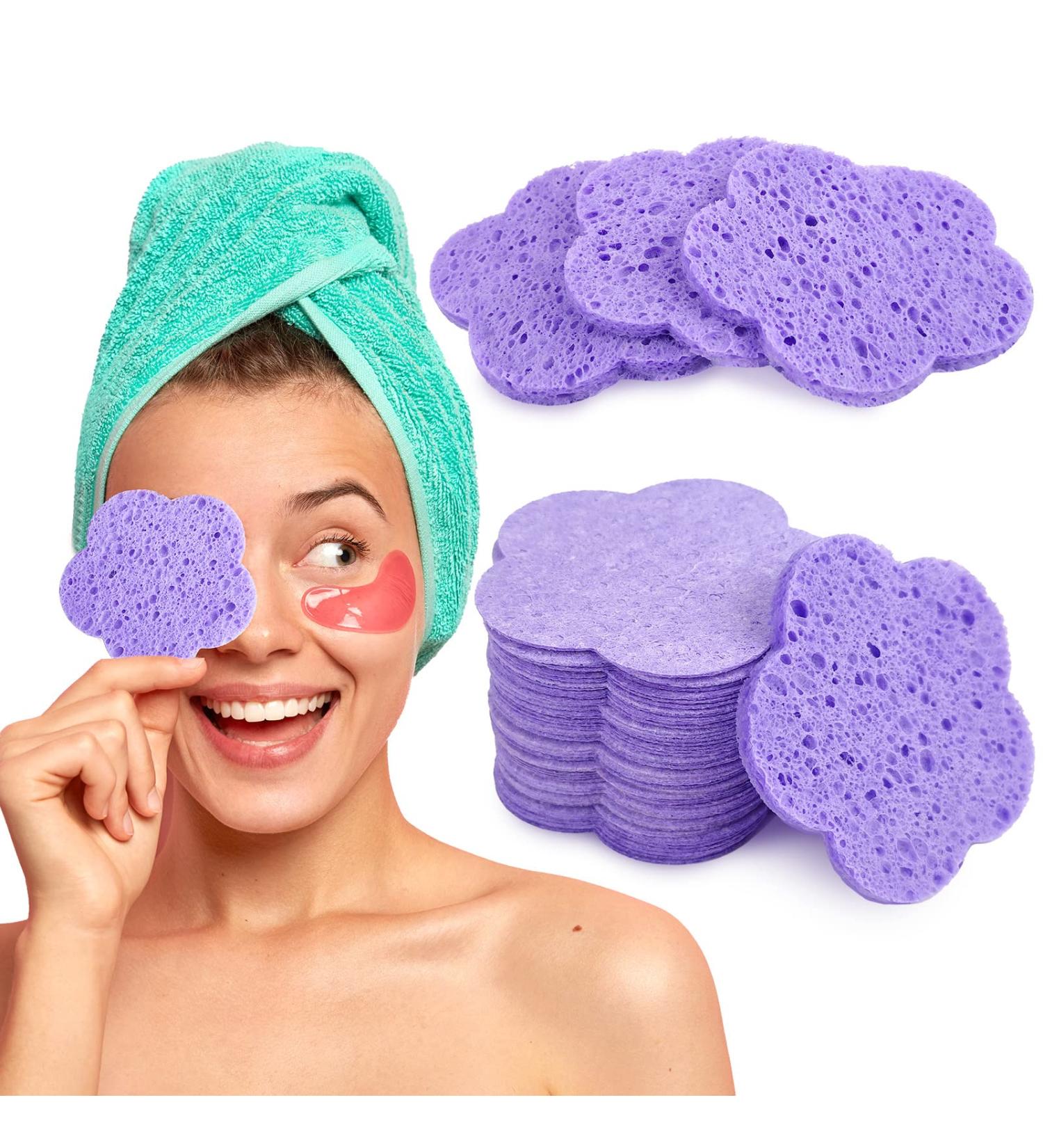50-Count Compressed Flower Shaped Face Sponges | Disposable & Reusable | Exfoliating Facial Wash Sponge | Purple - Buy Online on GoSupps.com