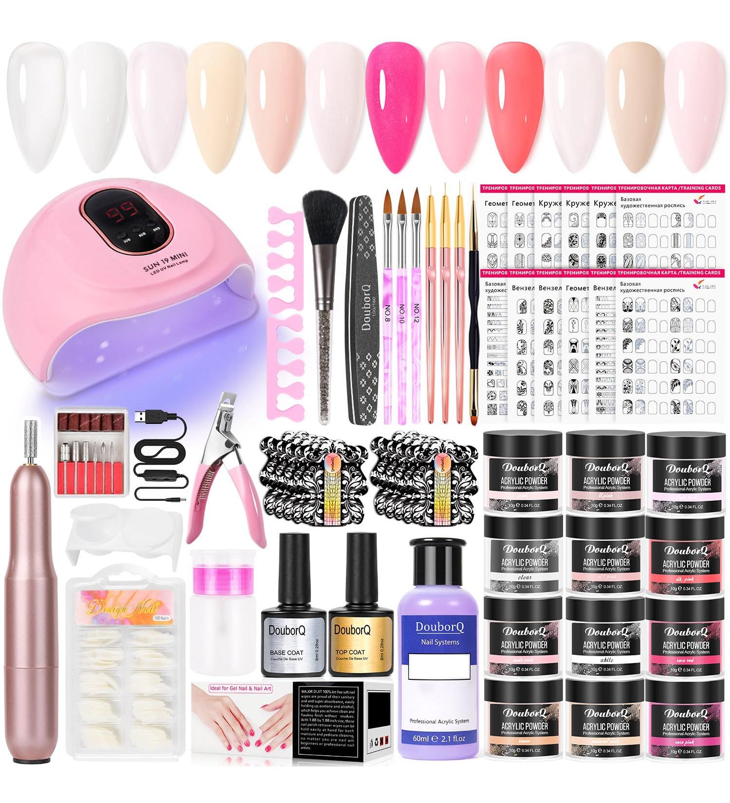 DouborQ Acrylic Nail Kit with Electric Nail Drill Nail Lamp Acrylic Powder and Liquid Set 12 Sheets Nail Practice Sheet Acrylic Nail Starter Set Salon DIY Nail Art Supplies for Beginner 12 Color-B - Buy Online on GoSupps.com