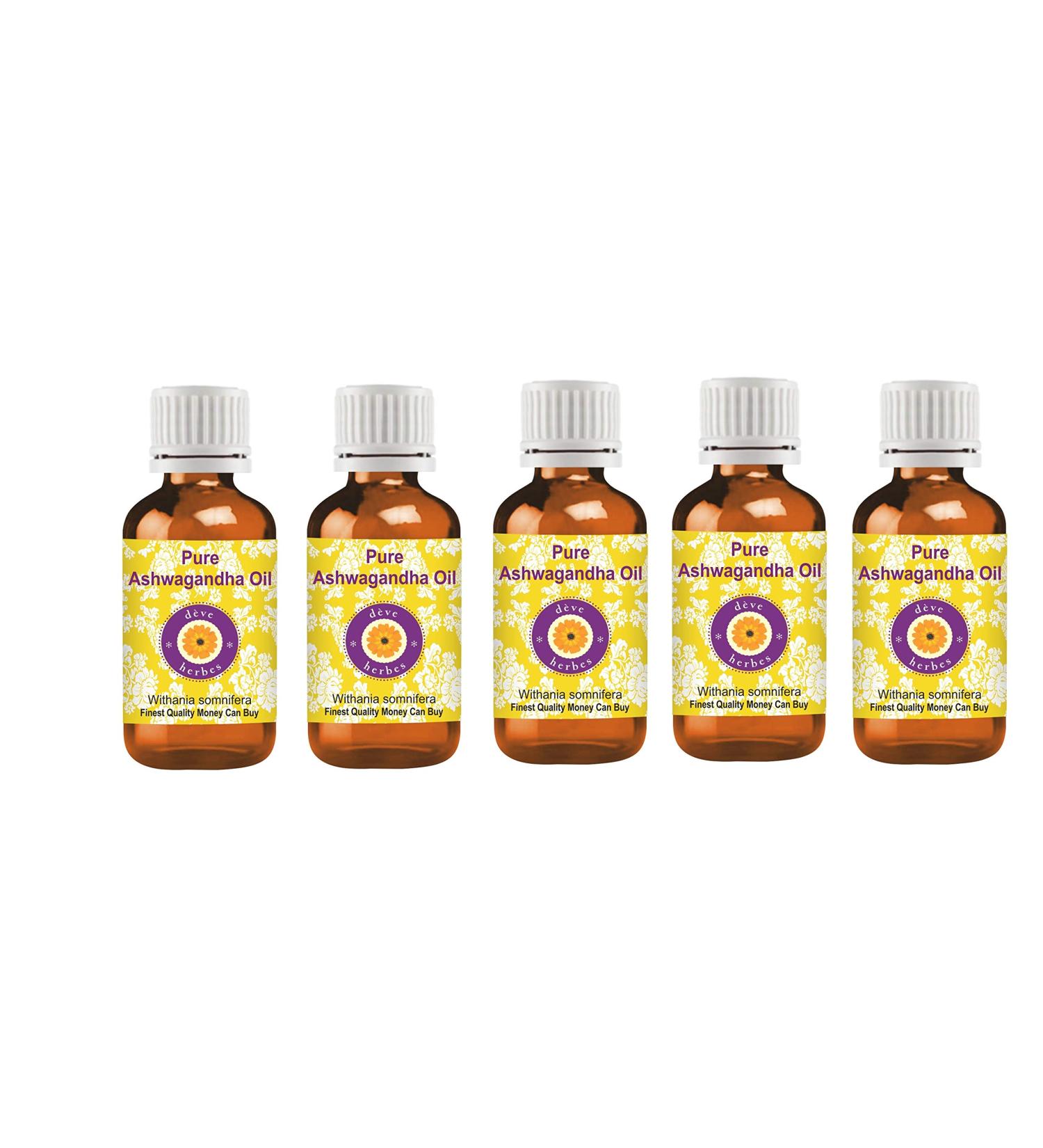 Deve Herbes Pure Ashwagandha Oil (Withania somnifera) (Pack of Five) 100ml X 5 (16.9 oz) - Buy Online on GoSupps.com