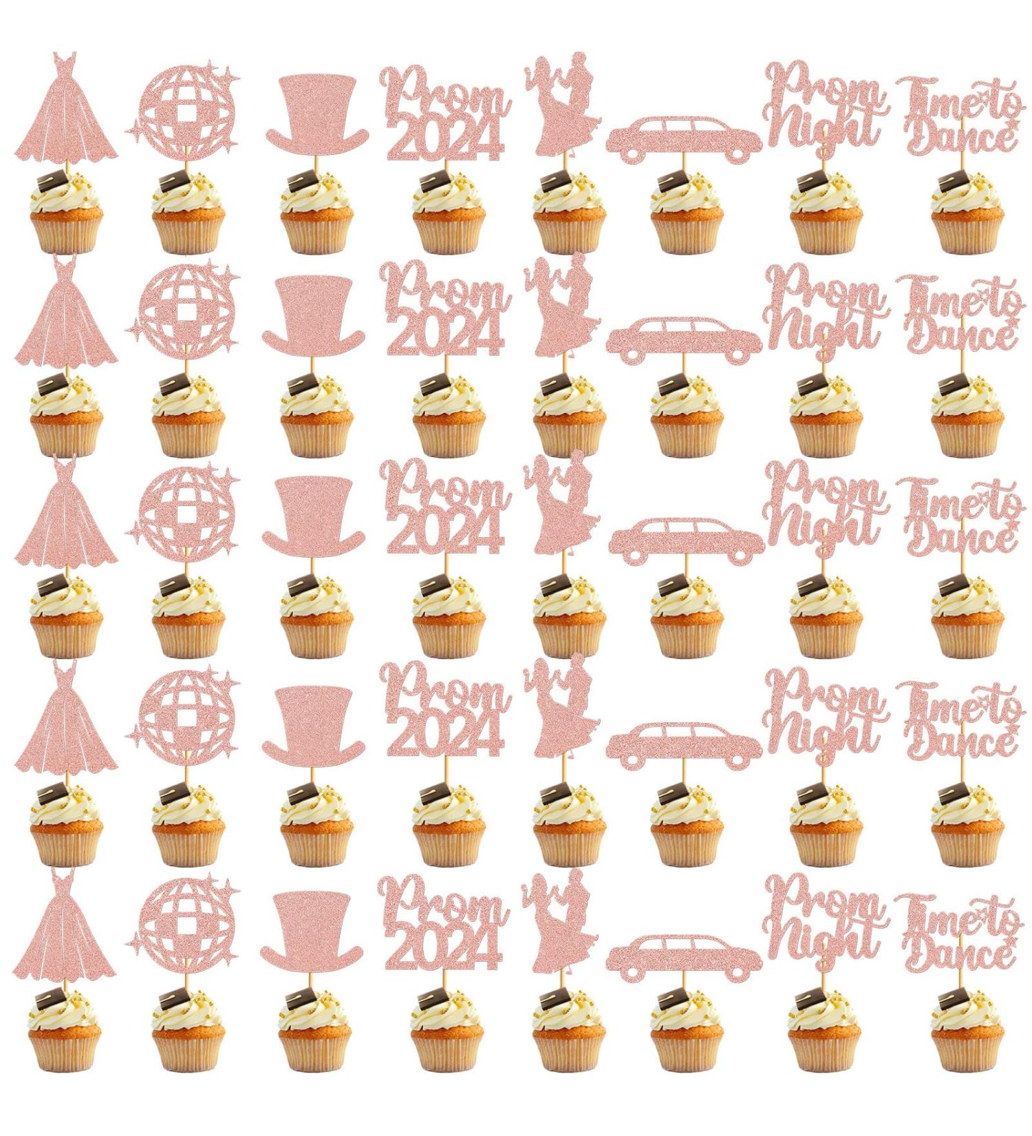 40Pcs Rose Gold Prom Cupcake Topper Prom Decorations for Party 2024 Prom Graduation Cupcake Topper 2024 Graduation Decorations Class of 2024 Prom Party Decorations 2024 - Buy Online on GoSupps.com