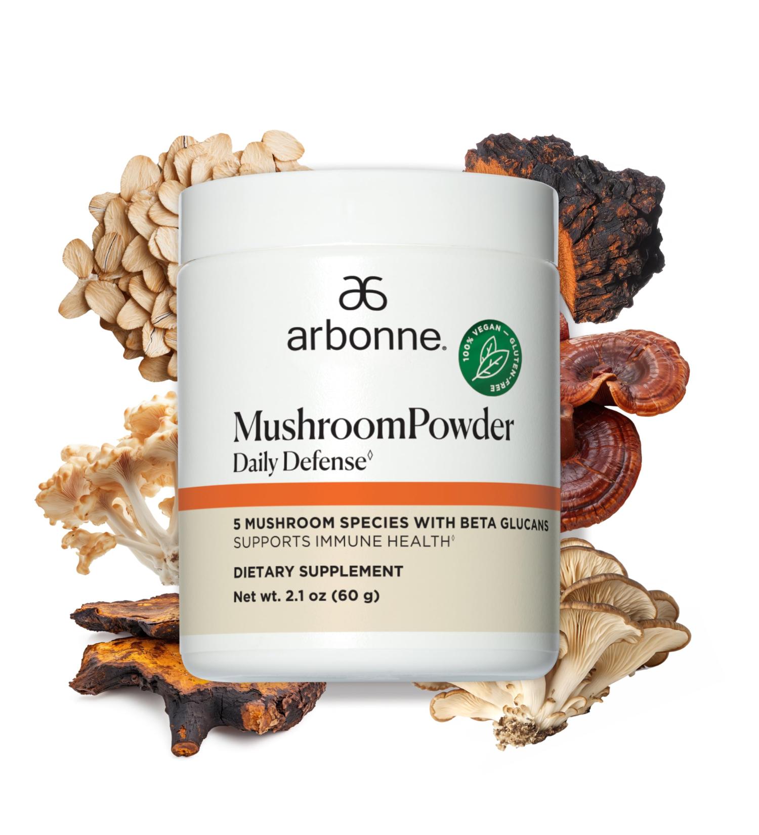 Arbonne Mushroom Powder Daily Defense - Daily Mushroom Supplement Powder Superblend That Supports Immune and Cognitive Health 100% Organic Mushrooms 2.1 oz - Buy Online on GoSupps.com