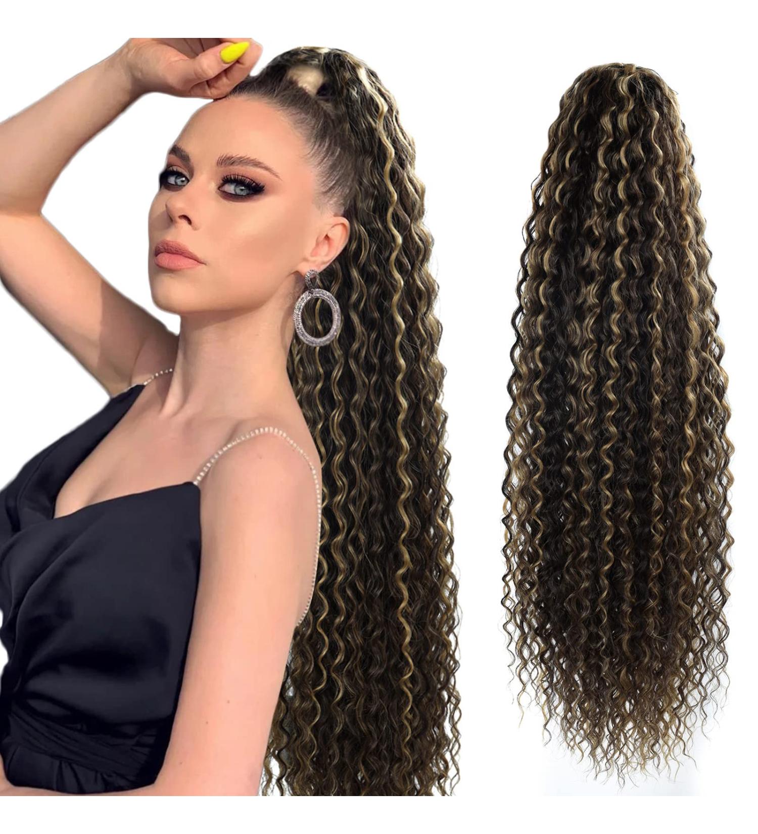 LACE PLUS 32 Long Curly Ponytail Extension Natural Brown Drawstring - Synthetic Hairpiece for Black Women (P4/27#) - Buy Online on GoSupps.com