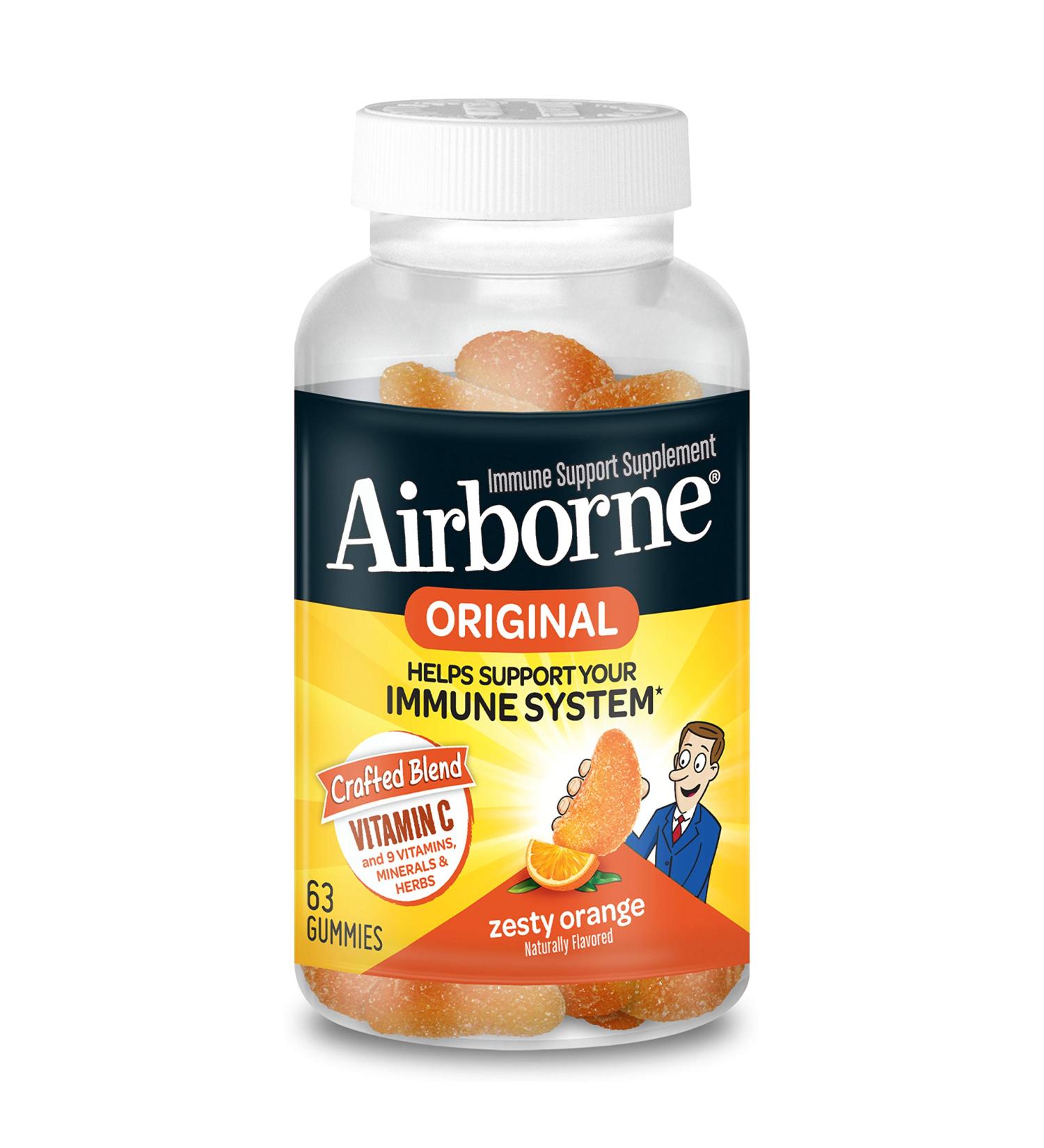 AirBorne Original Immune Support Gummies - Zesty Orange Flavor, 63 Count - Buy Online on GoSupps.com