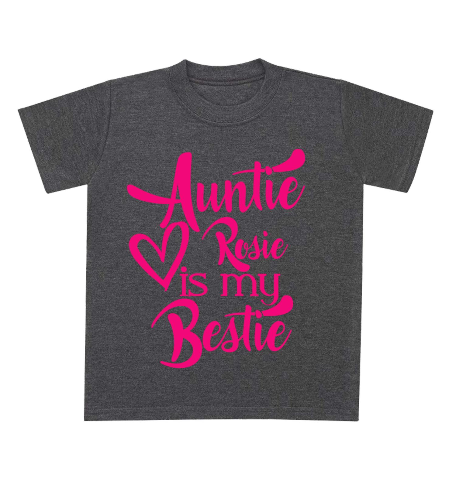 Pink Auntie Custom Name is My Bestie Baby T Shirt Top Aunty 7-8 Years Dark Heather