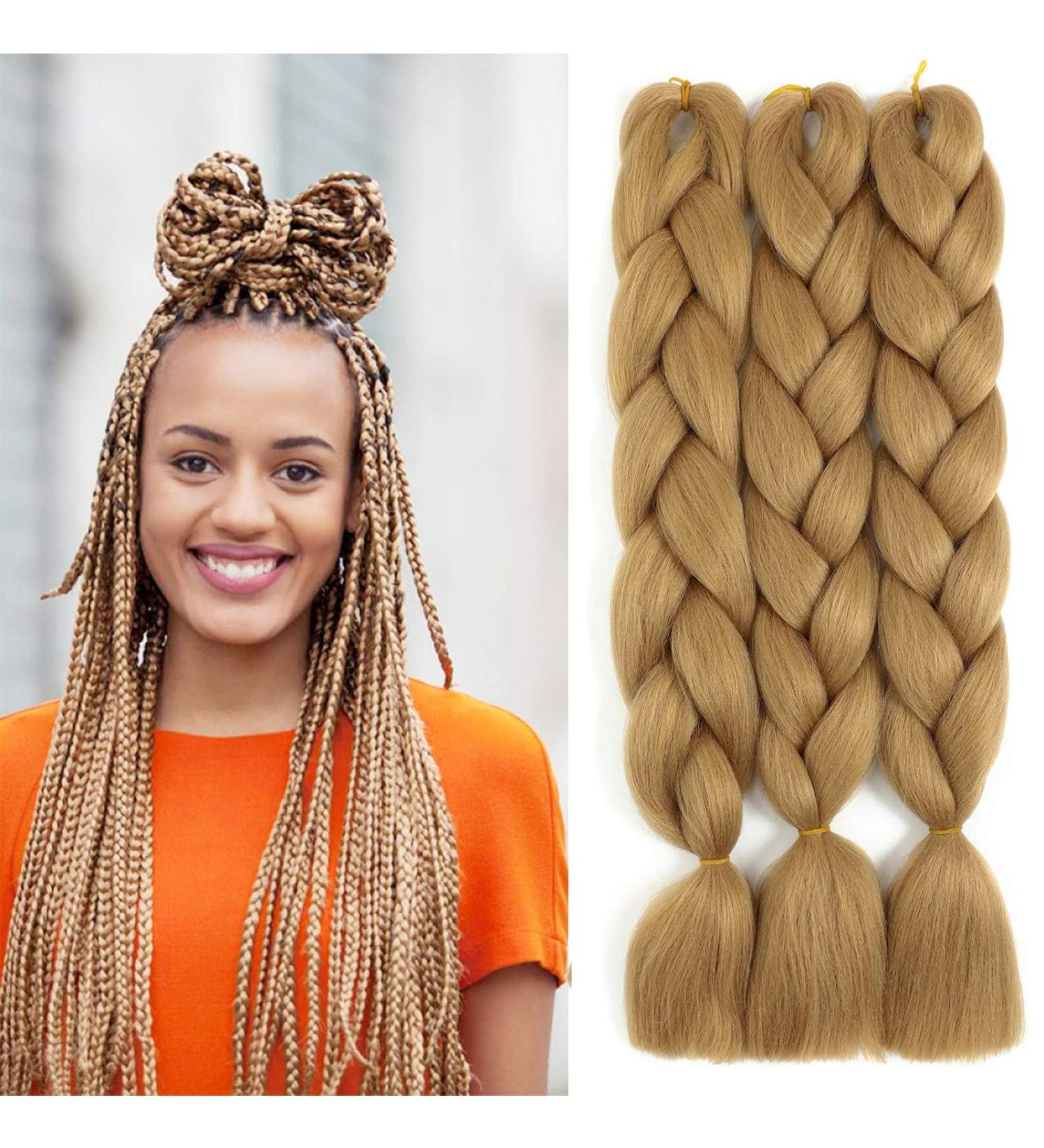 Wowcfyyds 3 Packs Kanecalon Jumbo Braids Ombre Hair Extensions - 24 Synthetic Box Braid - Strawberry Blonde - Buy Online on GoSupps.com
