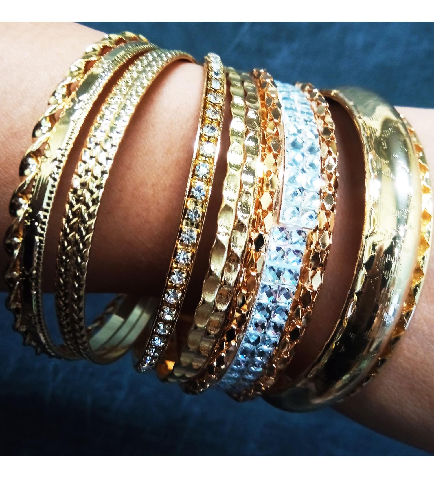 BUAJIUBUA Gold Chunky Indian Bracelets - Wide Disco Bangles for Women, Girls, and Teens - 70s 90s Costume Hand Wrist Jewelry - Buy Online on GoSupps.com