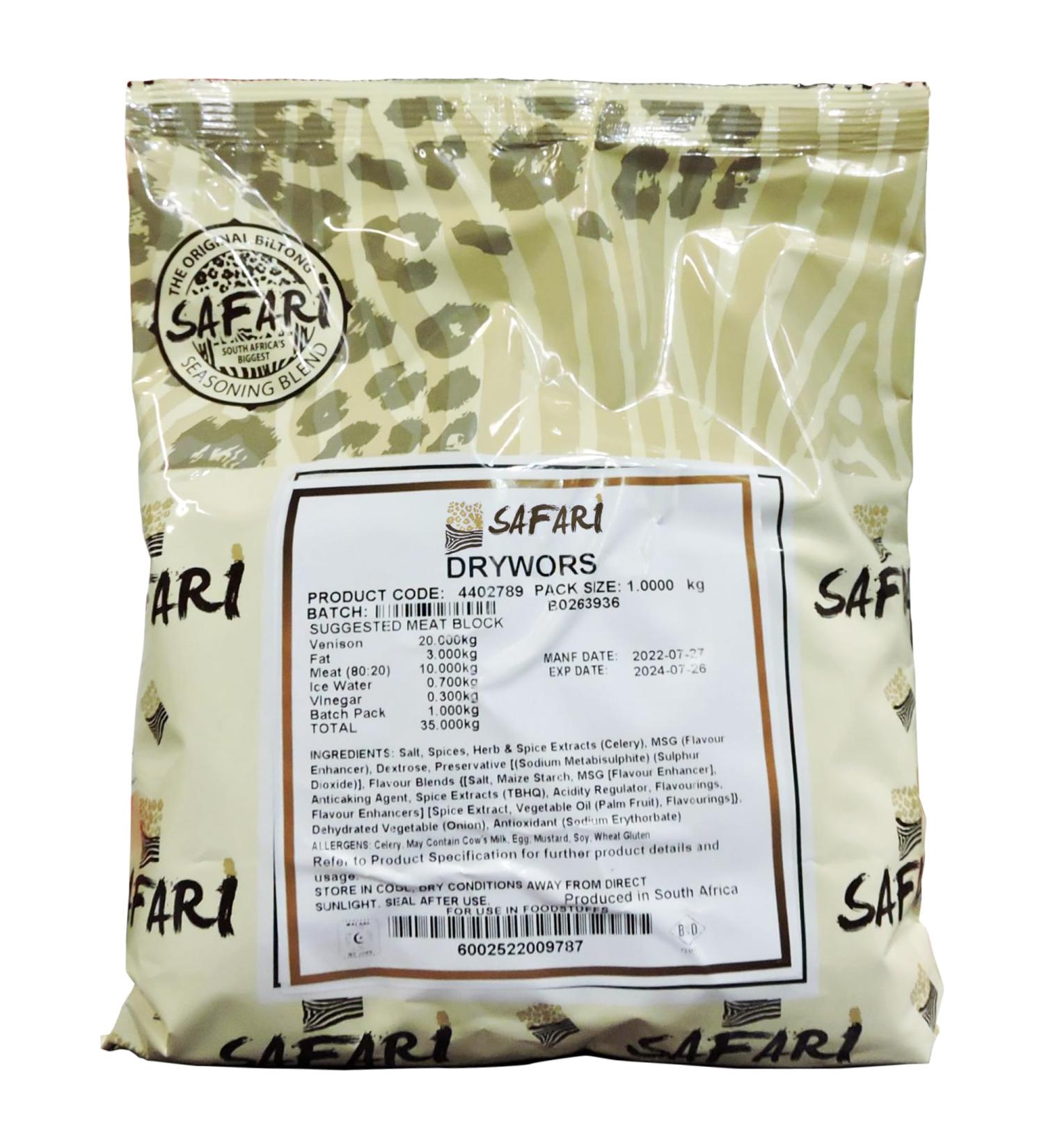 Safari Drywors Spice - Ready-to-Eat South African Food - Delicious Sausage Seasoning - 1kilogram - Buy Online on GoSupps.com