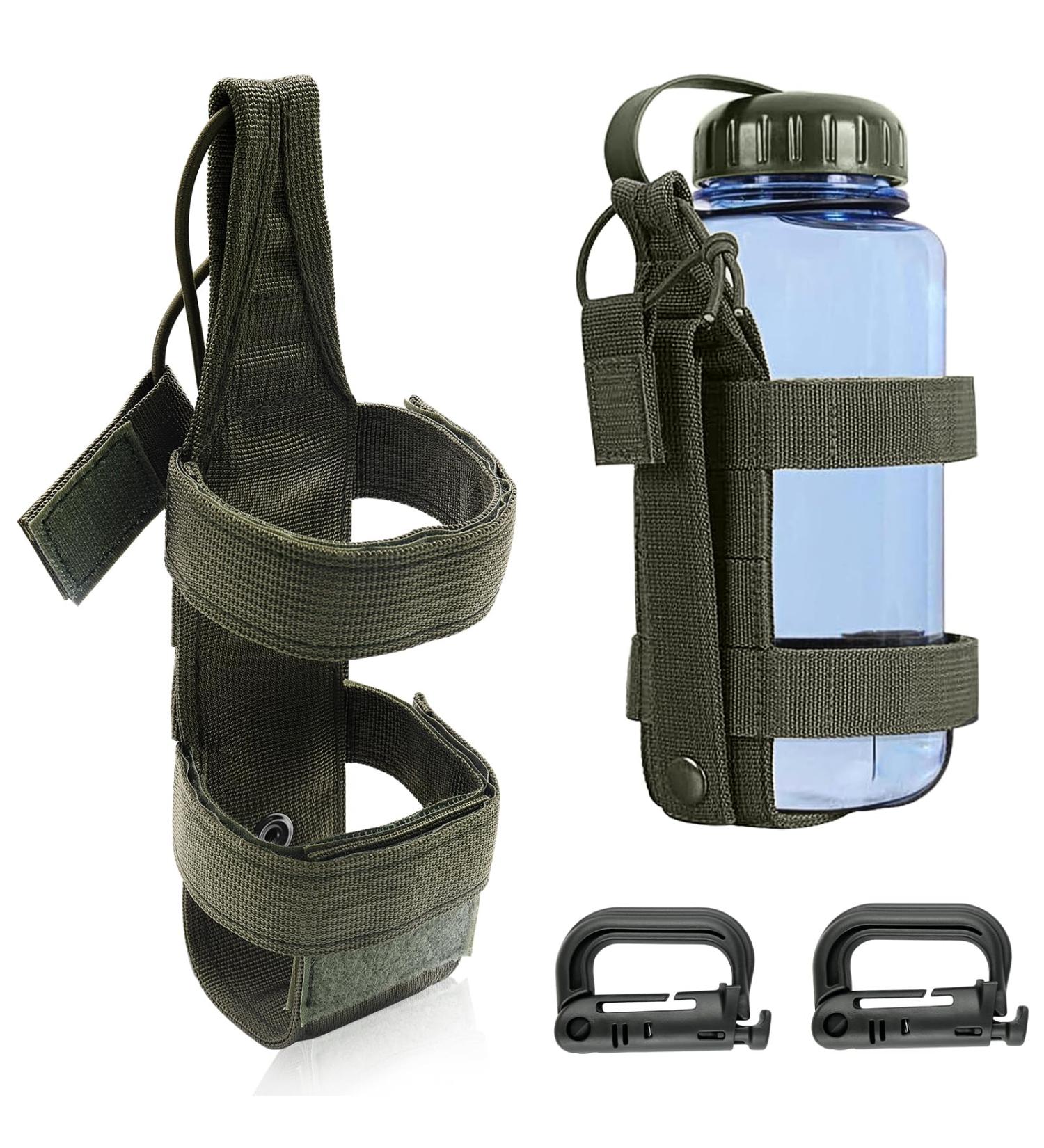 Gzkushi 2-Piece Molle Bottle Holder - Durable Nylon Water Bottle Bag with D-Ring Hooks for Hiking Camping & Outdoor Sports - Buy Online on GoSupps.com