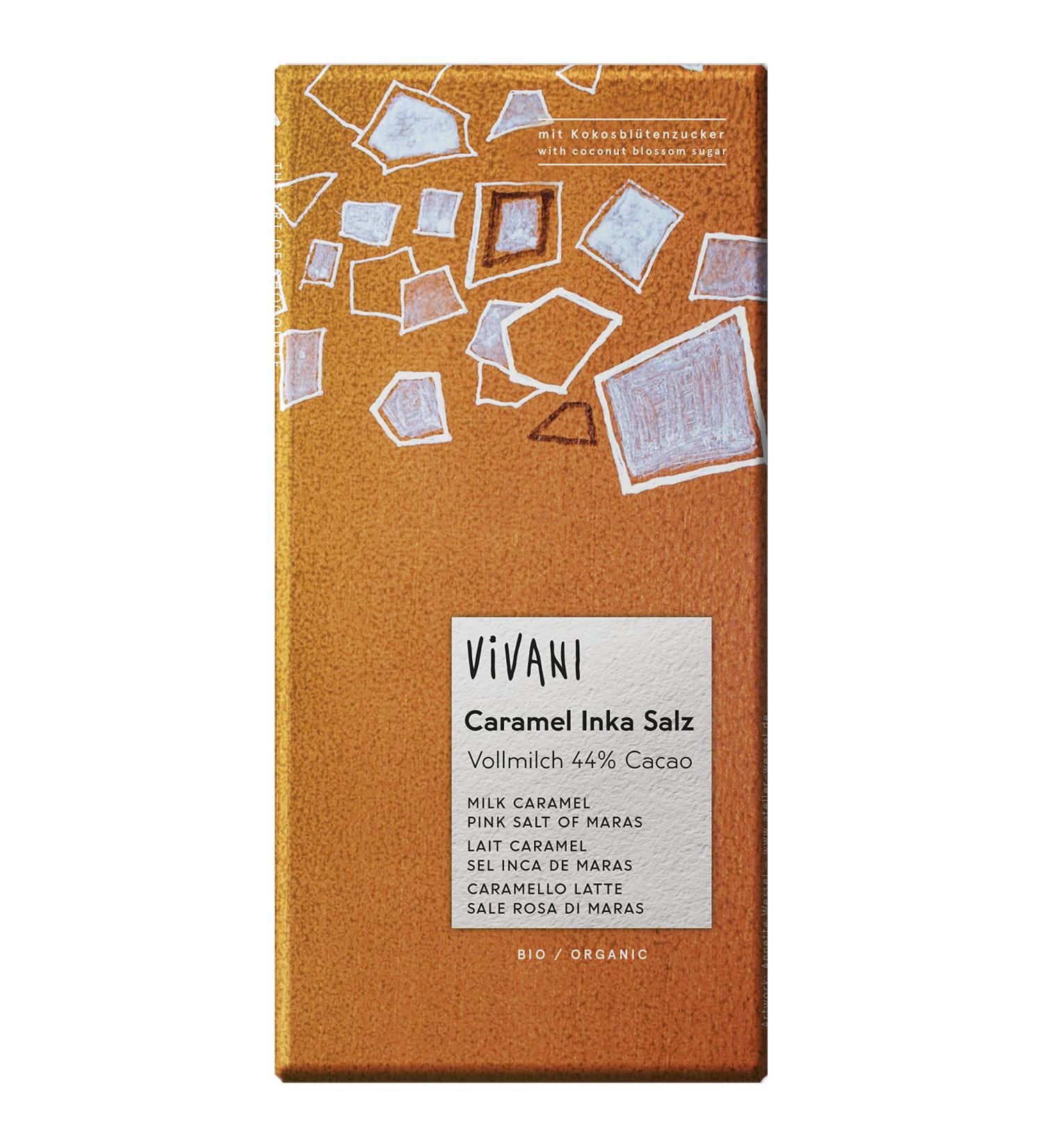 Vivani Milk chocolate 44% caramel and salt Organic Maras Rose 80g Vivani