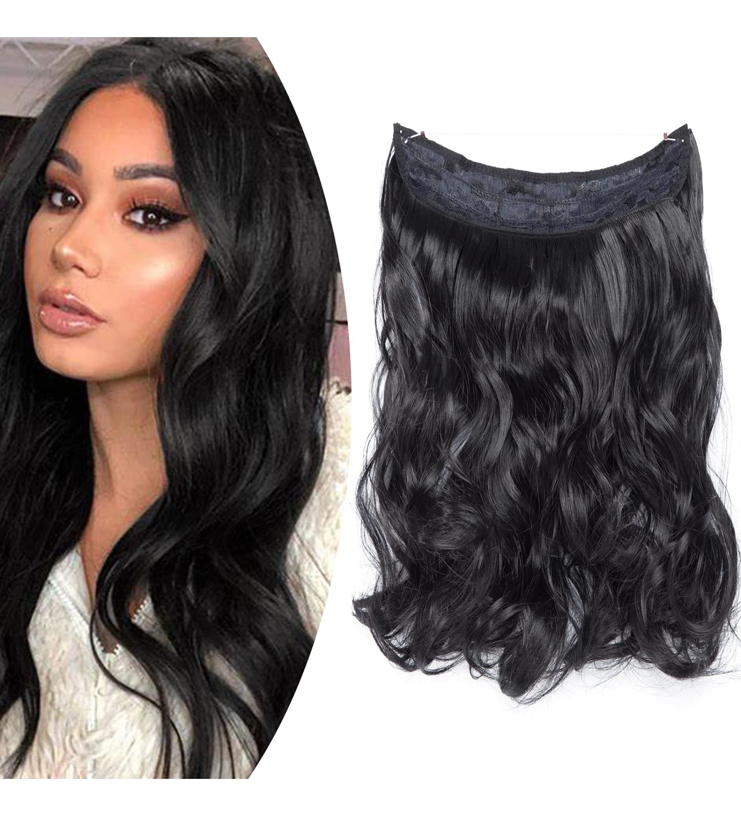 Buy Dark Black Hairpiece Extensions with Invisible Wire | Thickening Wavy Weft Hair Extensions - 40 cm - Buy Online on GoSupps.com