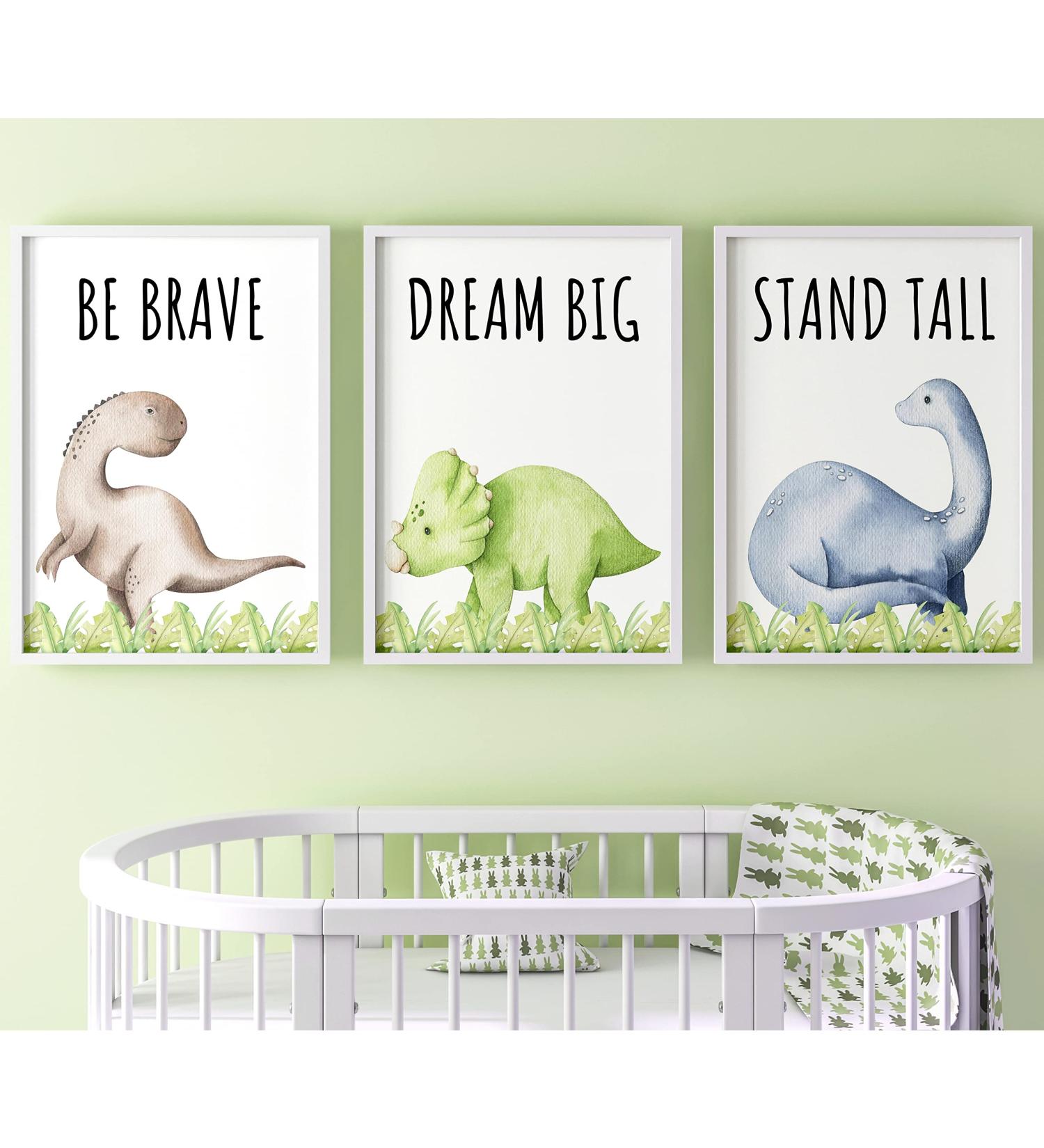 Dinosaur Set of 3 Unframed Poster Prints with Quotes for Baby Boy or Girl Nursery Dinosaur Bedroom Decor Dinosaur Wall Art Dream Big Stand Tall Be Brave (A3) Dream Big A3 - Buy Online on GoSupps.com