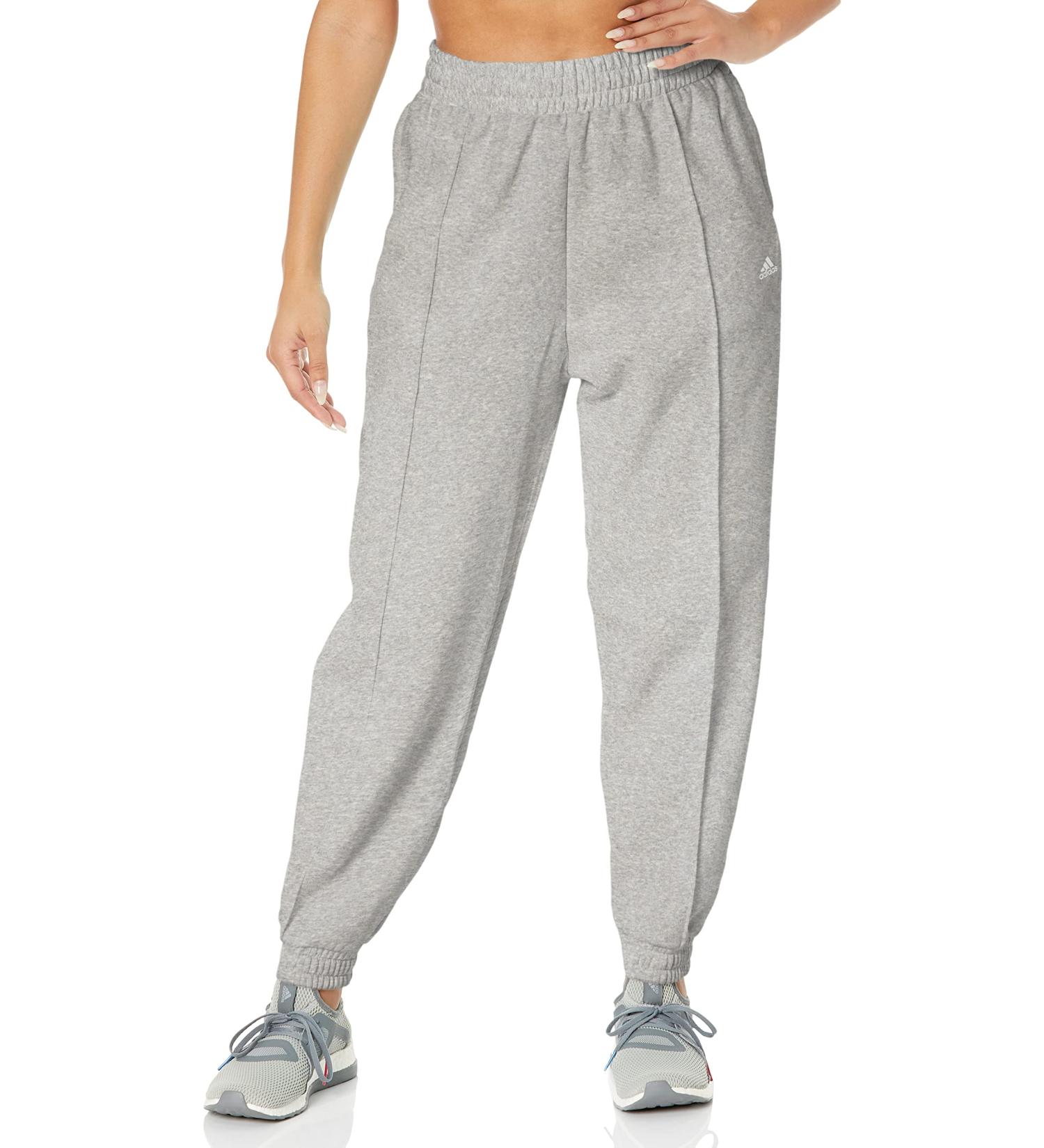 adidas Women's Studio Fleece Pants Large Medium Grey Heather/White