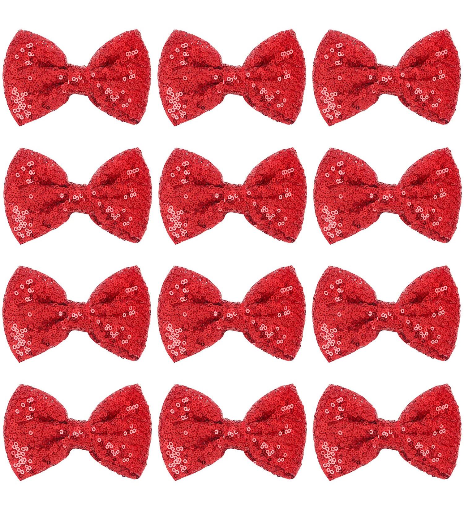 12 Pieces Red Sequin Cheer Hair Bows - Large 4.7 Inch Alligator Clips Hair Accessories for Girls, Toddlers, Cheerleaders, Teens, College Sports - Buy Online on GoSupps.com