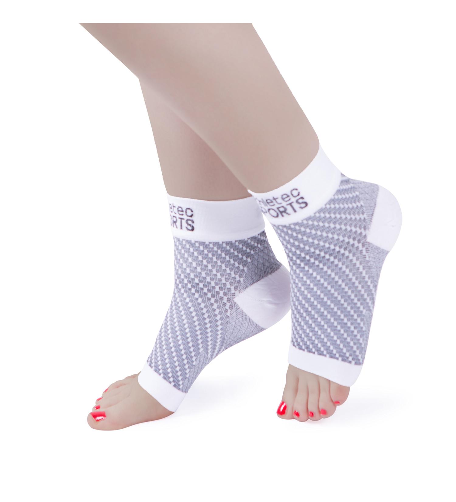 Athletec Sport Compression Foot Sleeves with Arch Support to Help Relieve Plantar Fasciitis Aches Pains Swelling Heel Pain and Treatment for Everyday Use - Size Small in White (One Pair) Compression Foot Sleeve S White - Buy Online on GoSupps.com