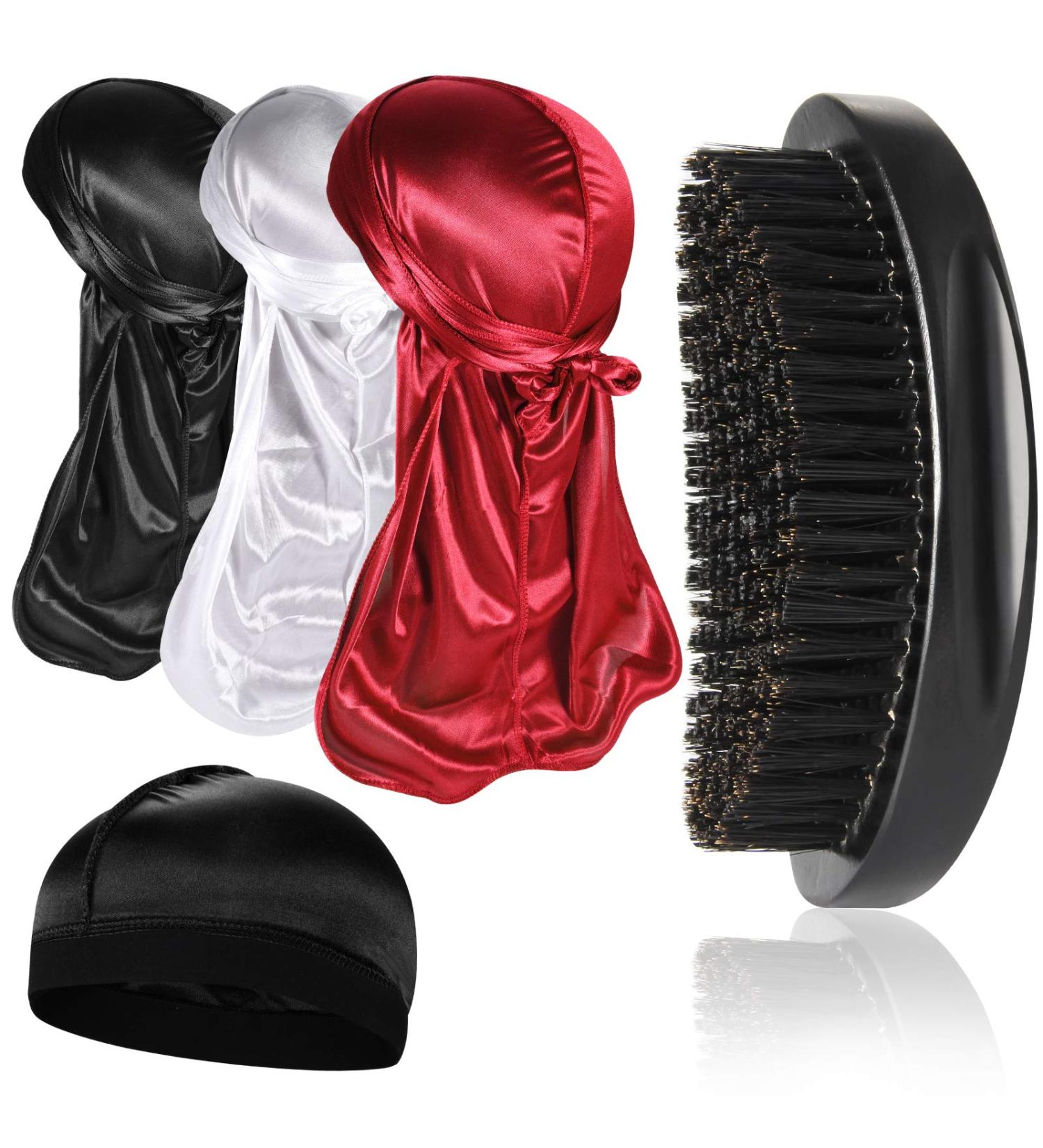3pcs Silky Durag & Wave Brush Set for Men - 360 Curved Medium/Hard Hair Brushes - Buy Online on GoSupps.com