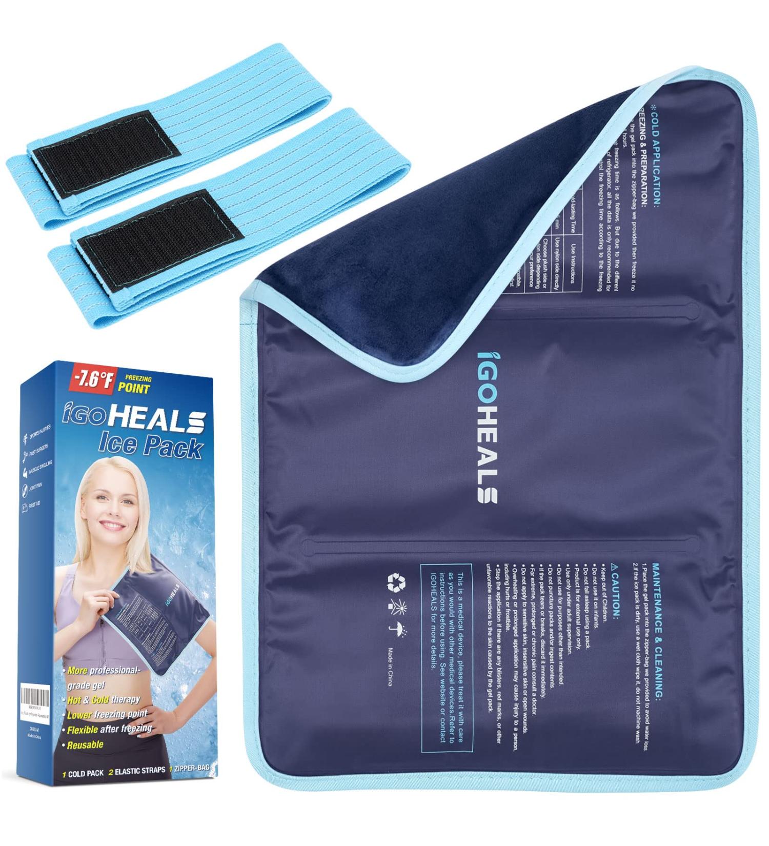 Reusable Ice Pack for Injuries with Straps - Large Heating Pad for Pain Relief - 14.57X10.62 M - Nylon & Plush - Buy Online on GoSupps.com