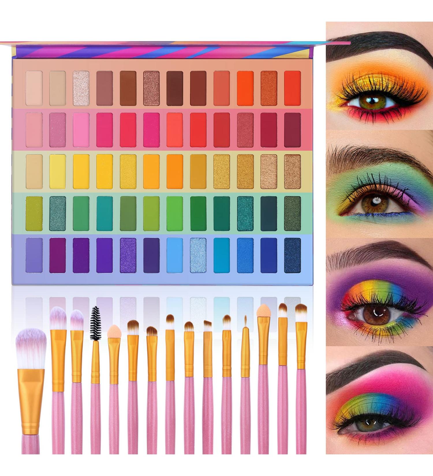 UCANBE 60 Colors Eyeshadow Palette with 15Pcs Brushes - Professional Makeup Set for Women - Pigmented Matte Metallic Shimmer Shadows - Rainbow Beauty Gift Kit - Buy Online on GoSupps.com