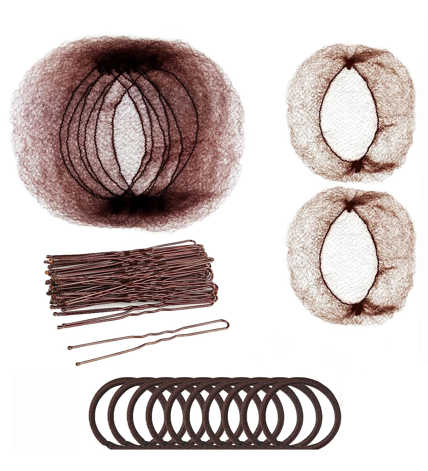 Brown Hair Nets for Buns Set - 80pcs Invisible Hair Bun Net with Hair Pins & Bands for Girls, Women, Ballet Dancers - Catering Hair Accessories - Buy Online on GoSupps.com