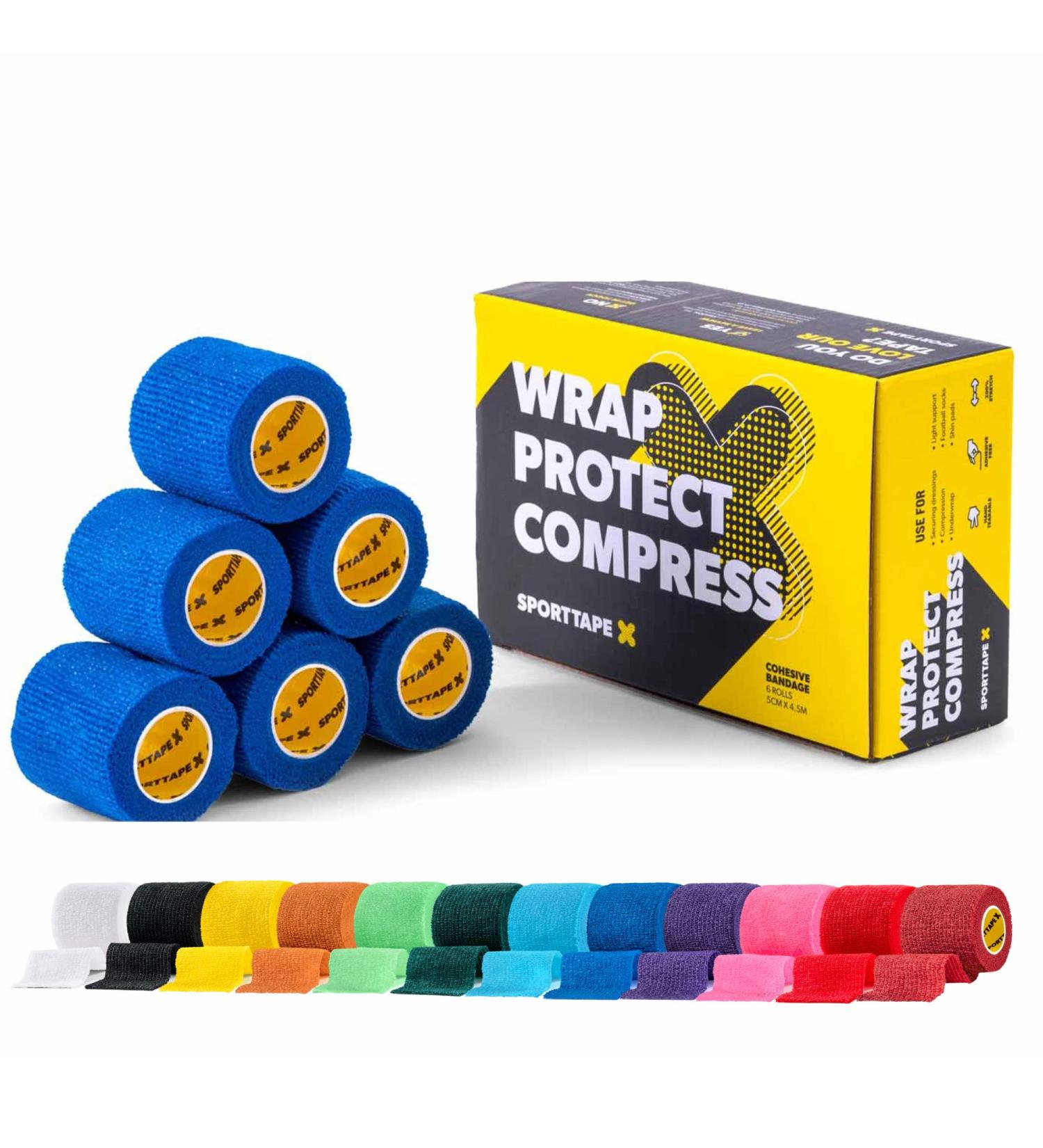 6 Rolls - SPORTTAPE Self-Adhesive Football Sock Tape | 5cm x 4.5m - Blue | Cohesive Bandage Sock Wrap Shin Pad Tape | Goalkeeper Wrist Tape & Football Ankle Tape | Pet & Vet Wrap for Dogs Horses Blue 5x450 cm (Pack of 6) - Buy Online on GoSupps.com