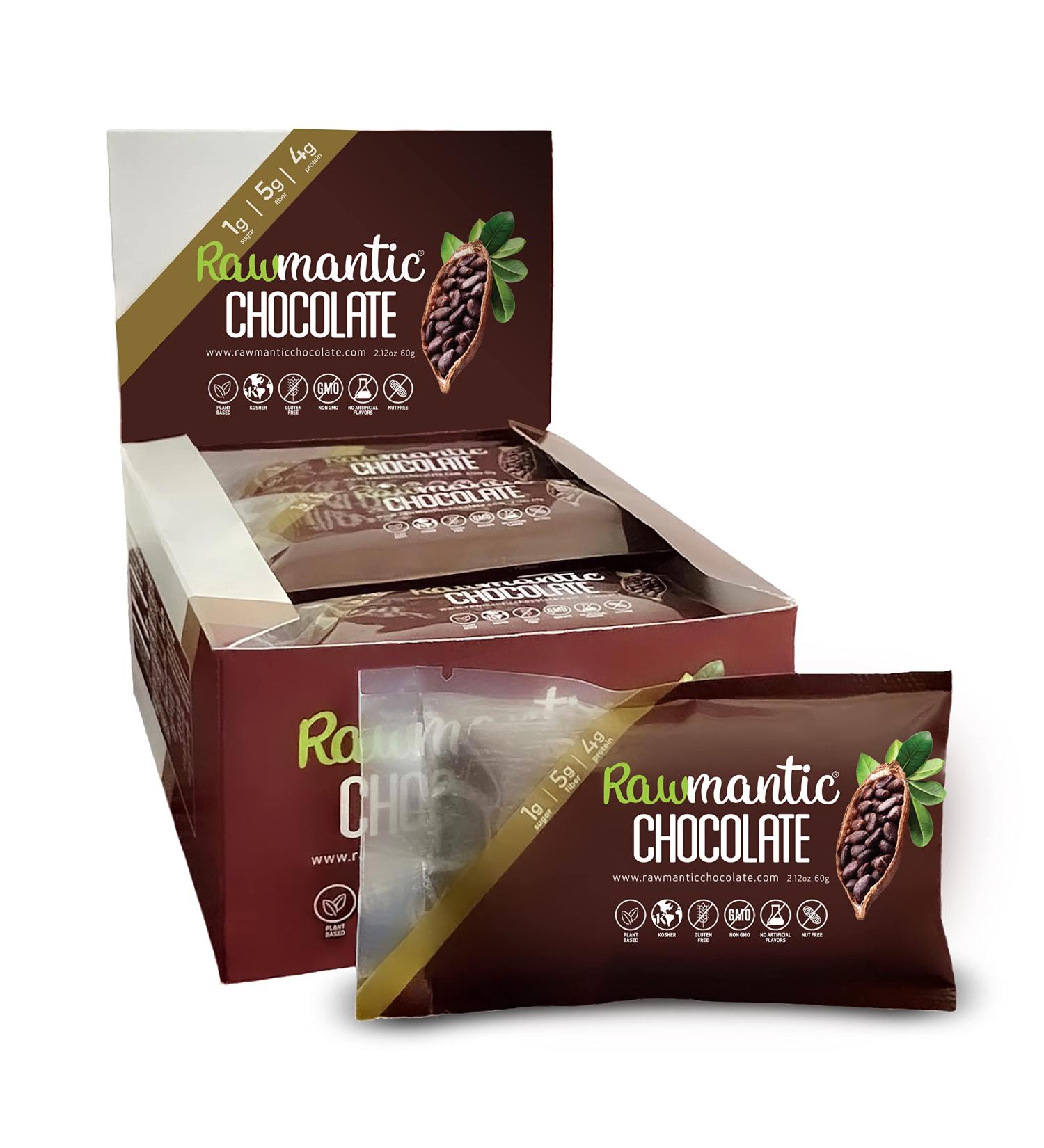 Rawmantic Dark Chocolate Vegan Energy Bars - 2.1 Oz (Pack of 12) | Dairy, Nut, and Gluten Free | Vegan Diet-Friendly | Non-GMO | Dark Chocolate Energy Snacks - Buy Online on GoSupps.com