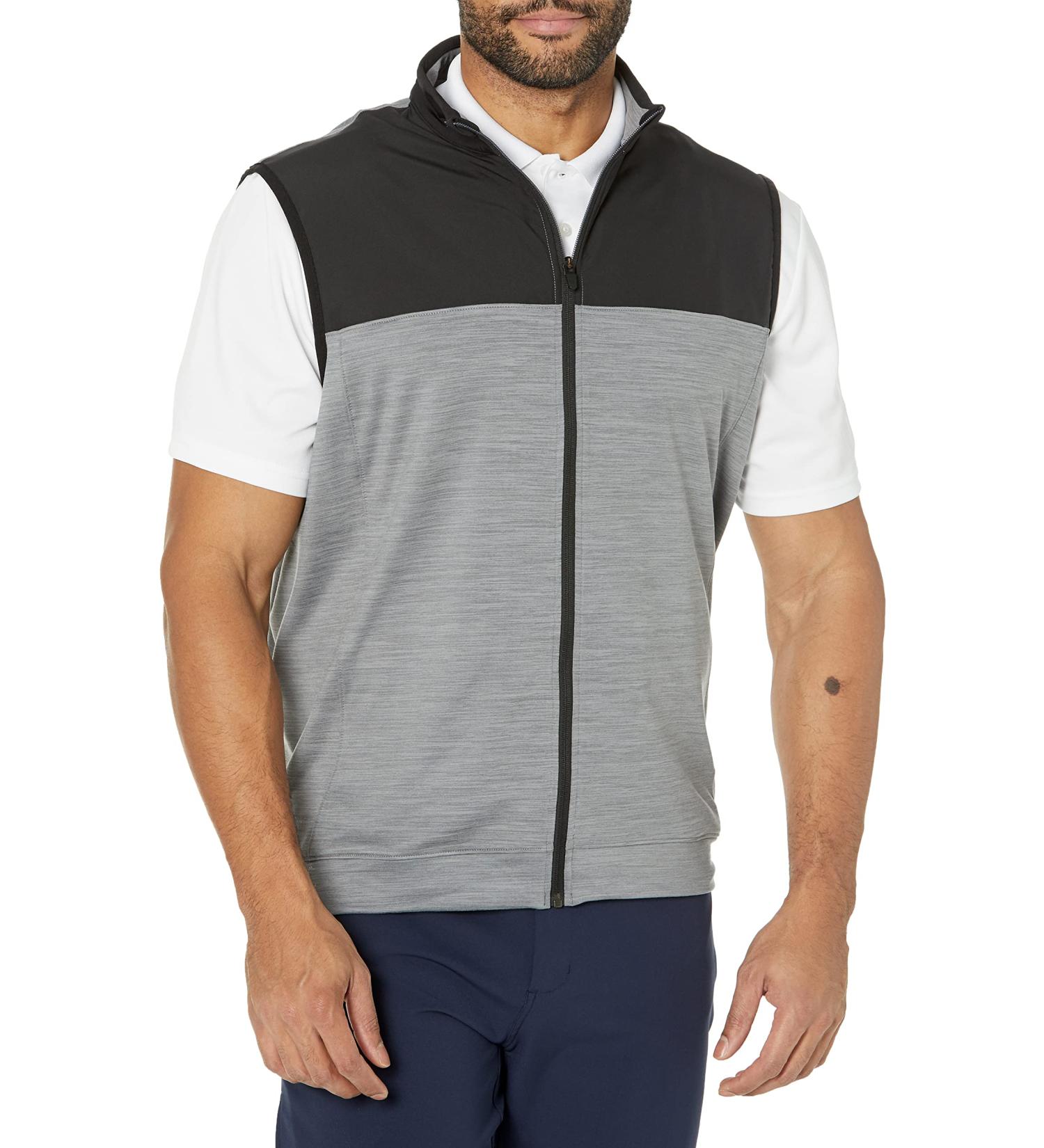 PUMA GOLF Mens CLOUDSPUN Colorblock Vest PUMA Black-QUIET SHADE Heather 3X-Large
