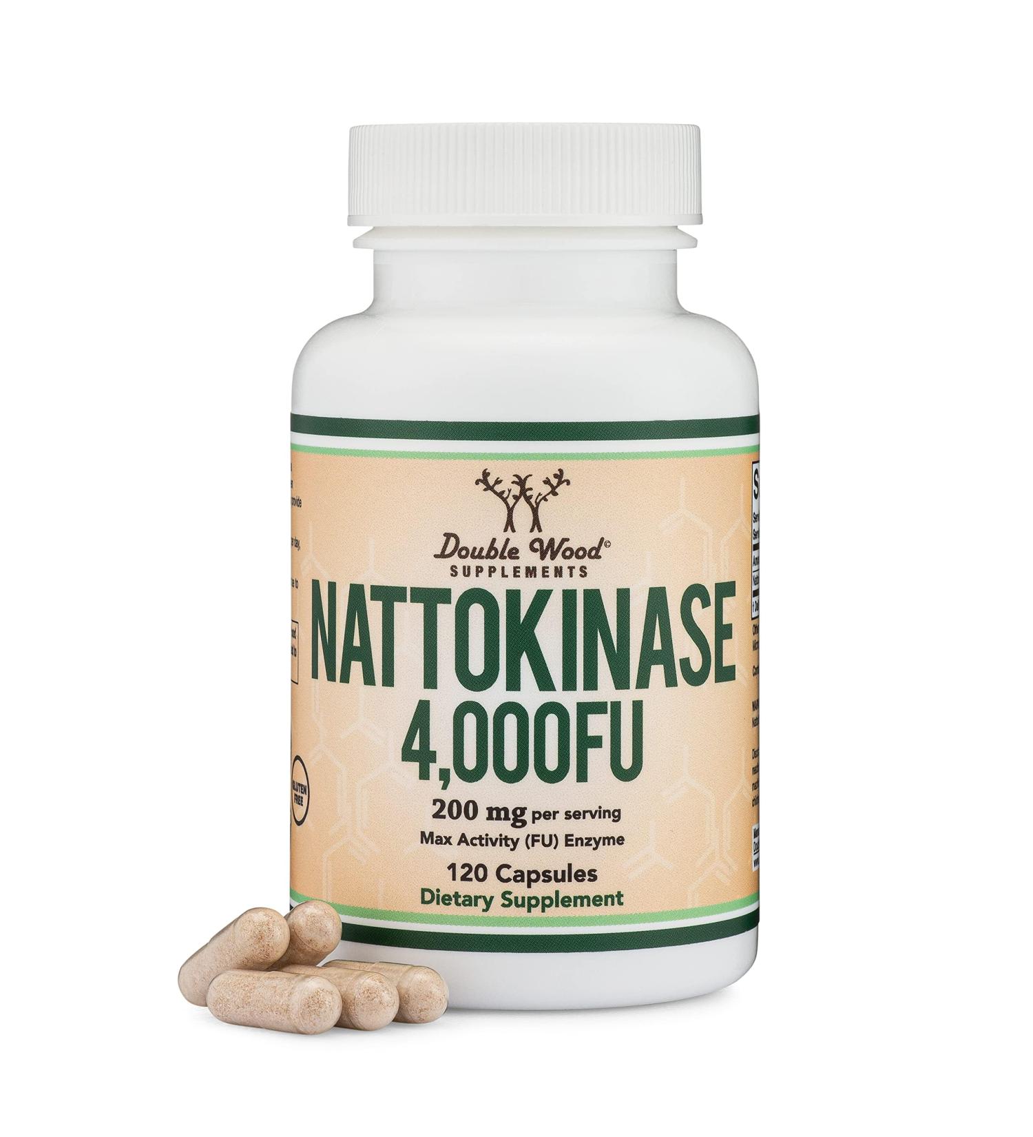 Nattokinase Supplement 4,000 FU Servings 120 Capsules (Derived from Japanese Natto) Systemic Enzymes for Cardiovascular and Circulatory Support by Double Wood - Buy Online on GoSupps.com